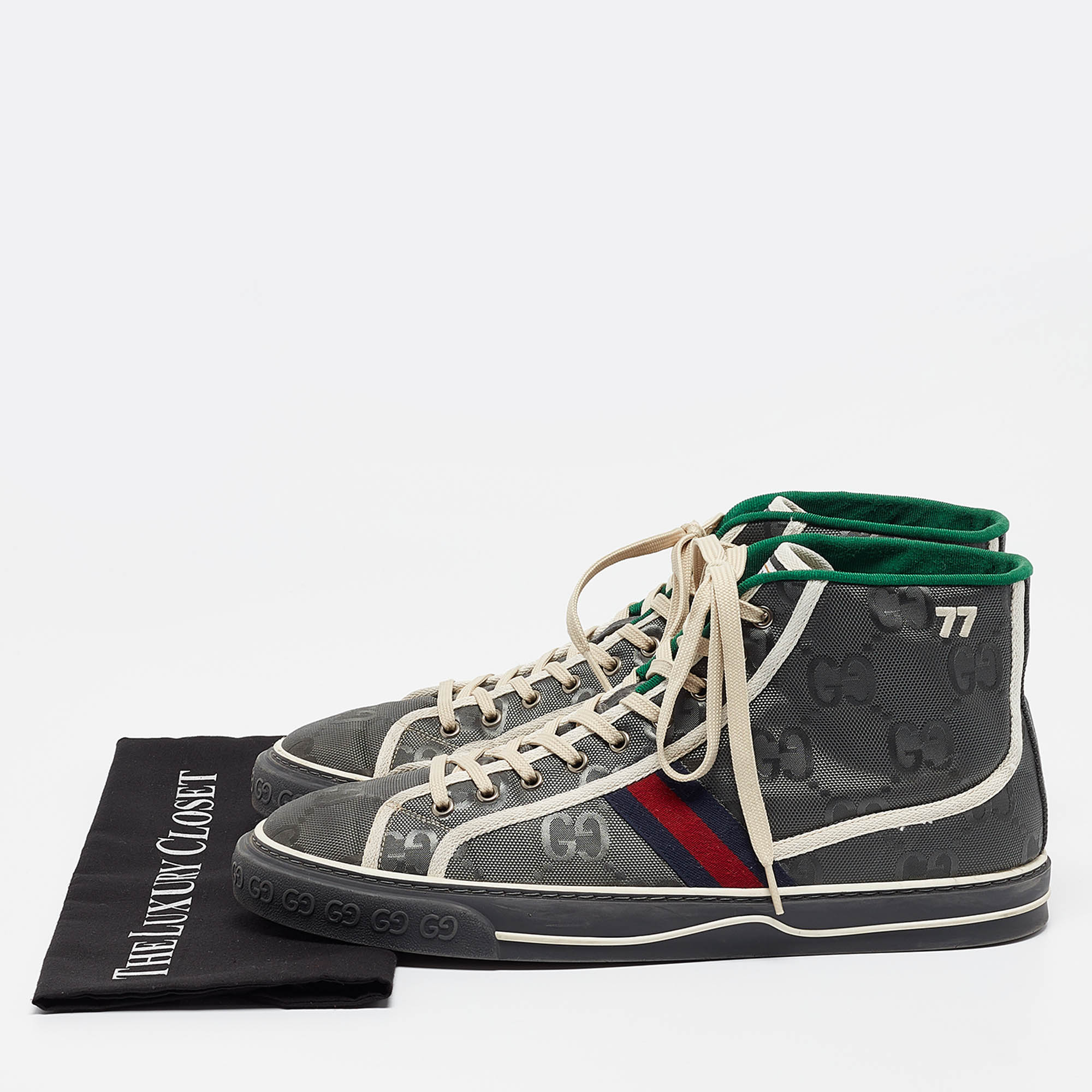 Gucci Grey GG Canvas Tennis 1977 High Top Sneakers Size 47