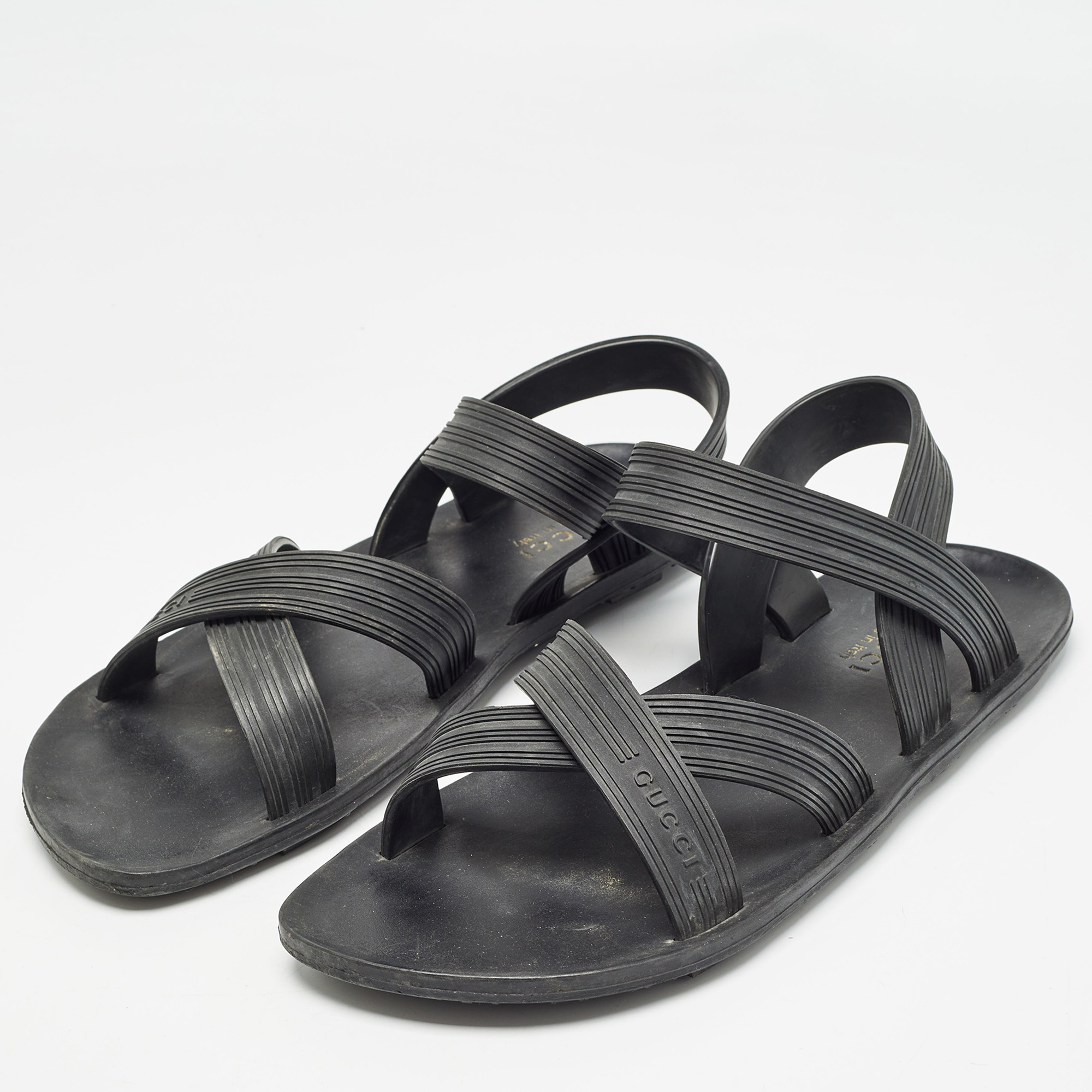 Gucci Black Rubber Elastic Crisscross Sandals Size 40