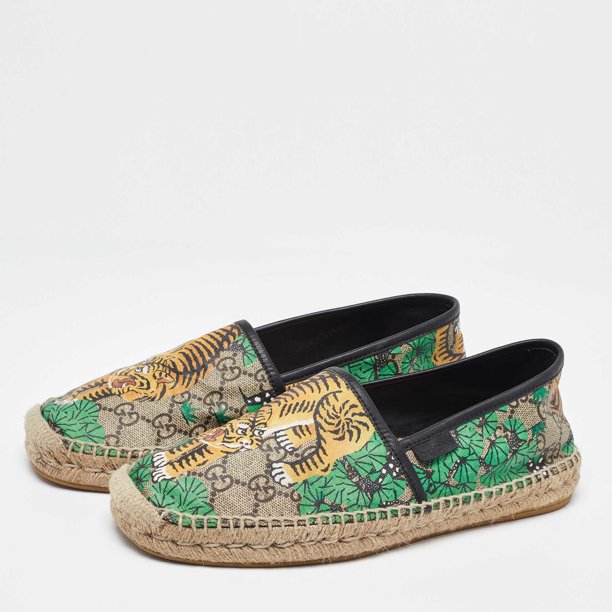 Gucci Multicolor Bengal Tiger Print Supreme Canvas And Leather Pilar Espadrille Loafers Size 40.5