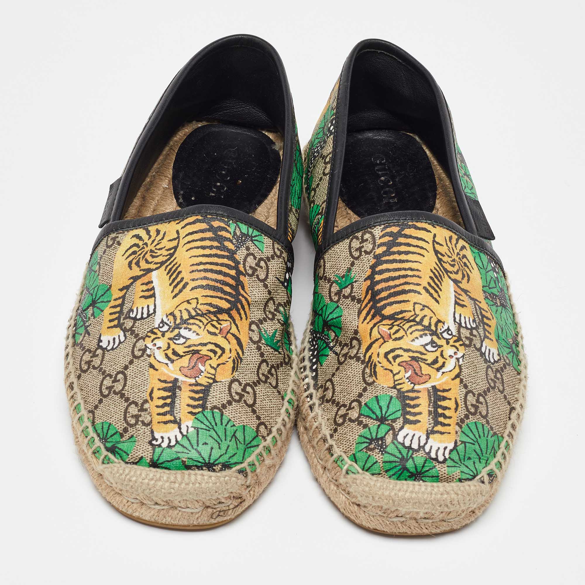 Gucci Multicolor Bengal Tiger Print Supreme Canvas And Leather Pilar Espadrille Loafers Size 40.5