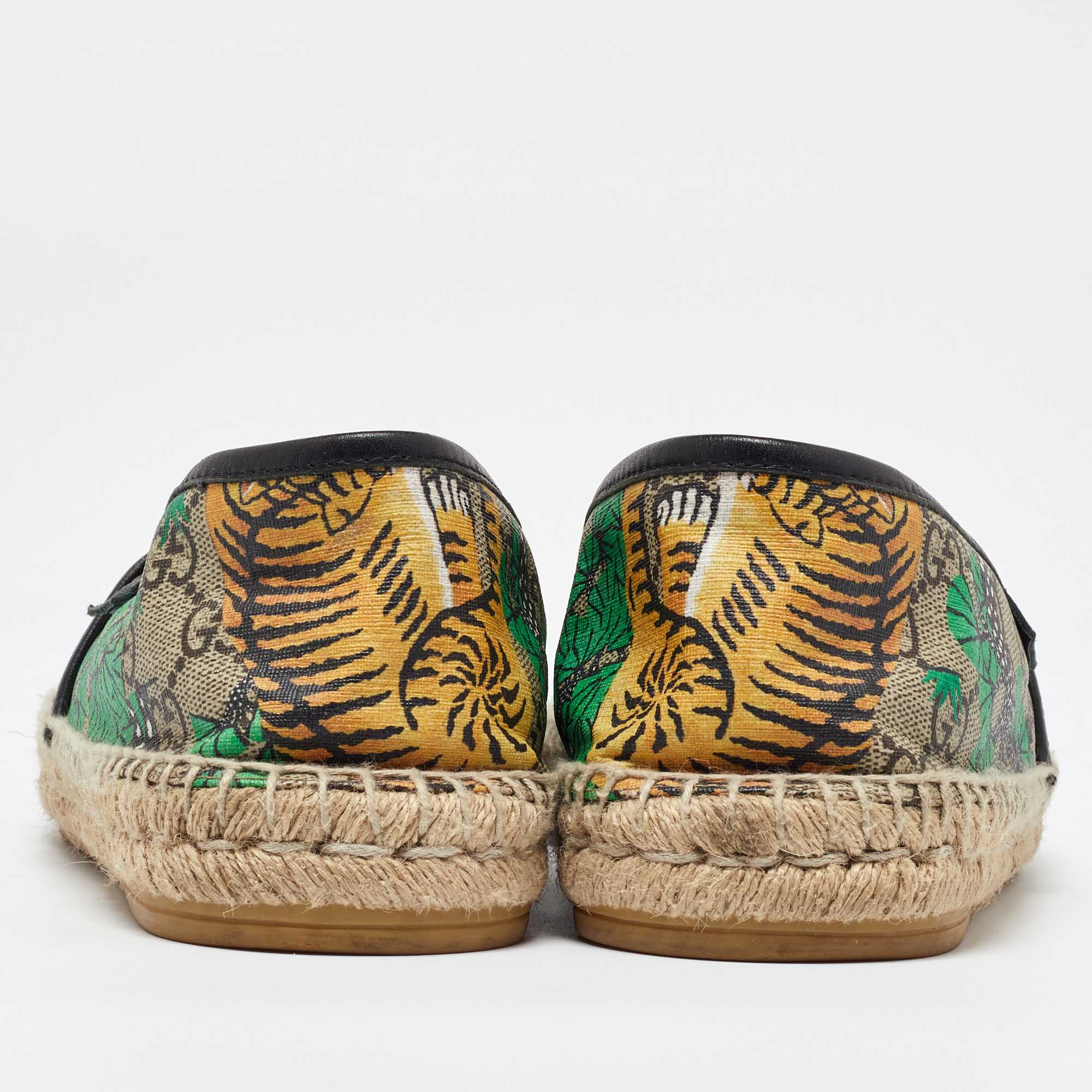 Gucci Multicolor Bengal Tiger Print Supreme Canvas And Leather Pilar Espadrille Loafers Size 40.5