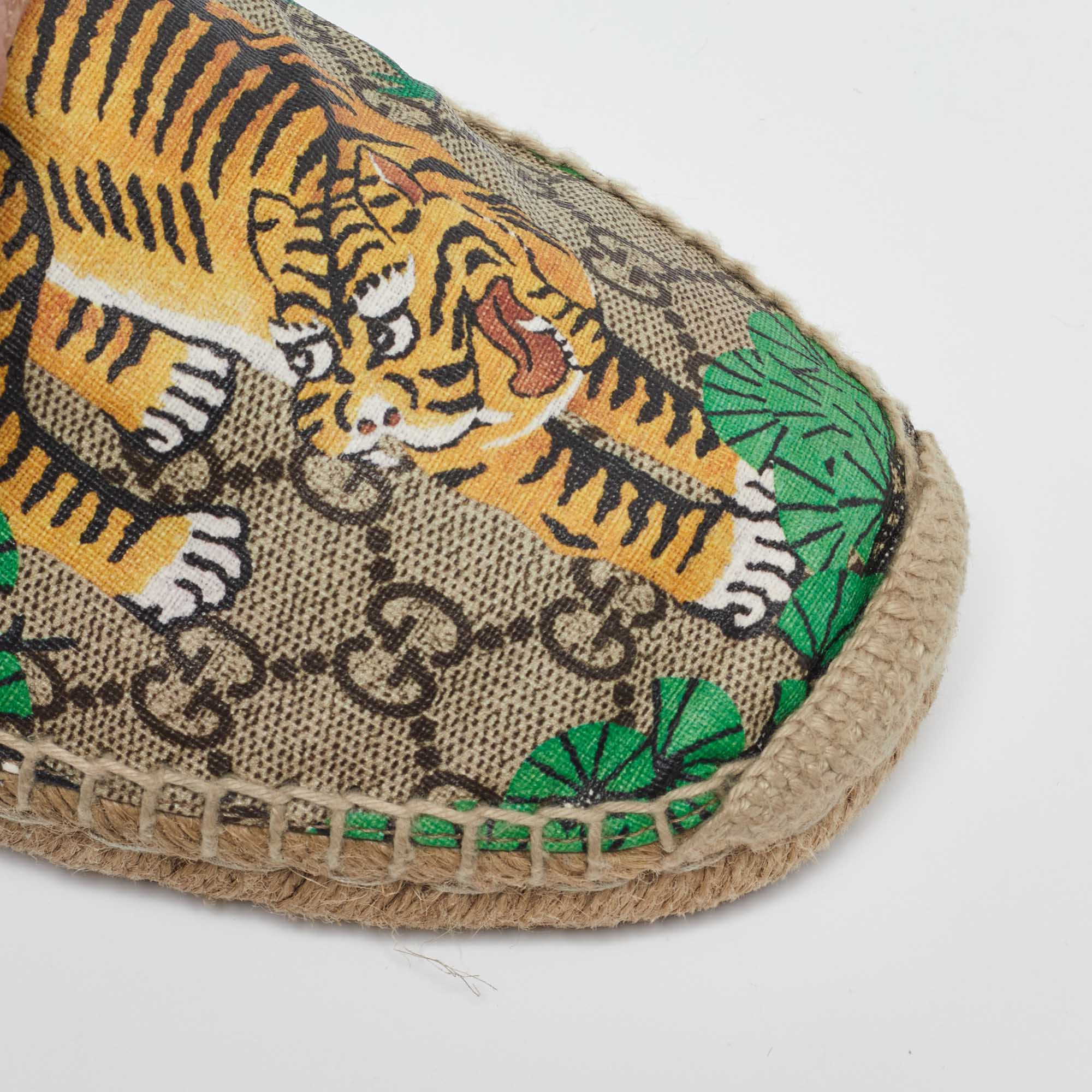 Gucci Multicolor Bengal Tiger Print Supreme Canvas And Leather Pilar Espadrille Loafers Size 40.5