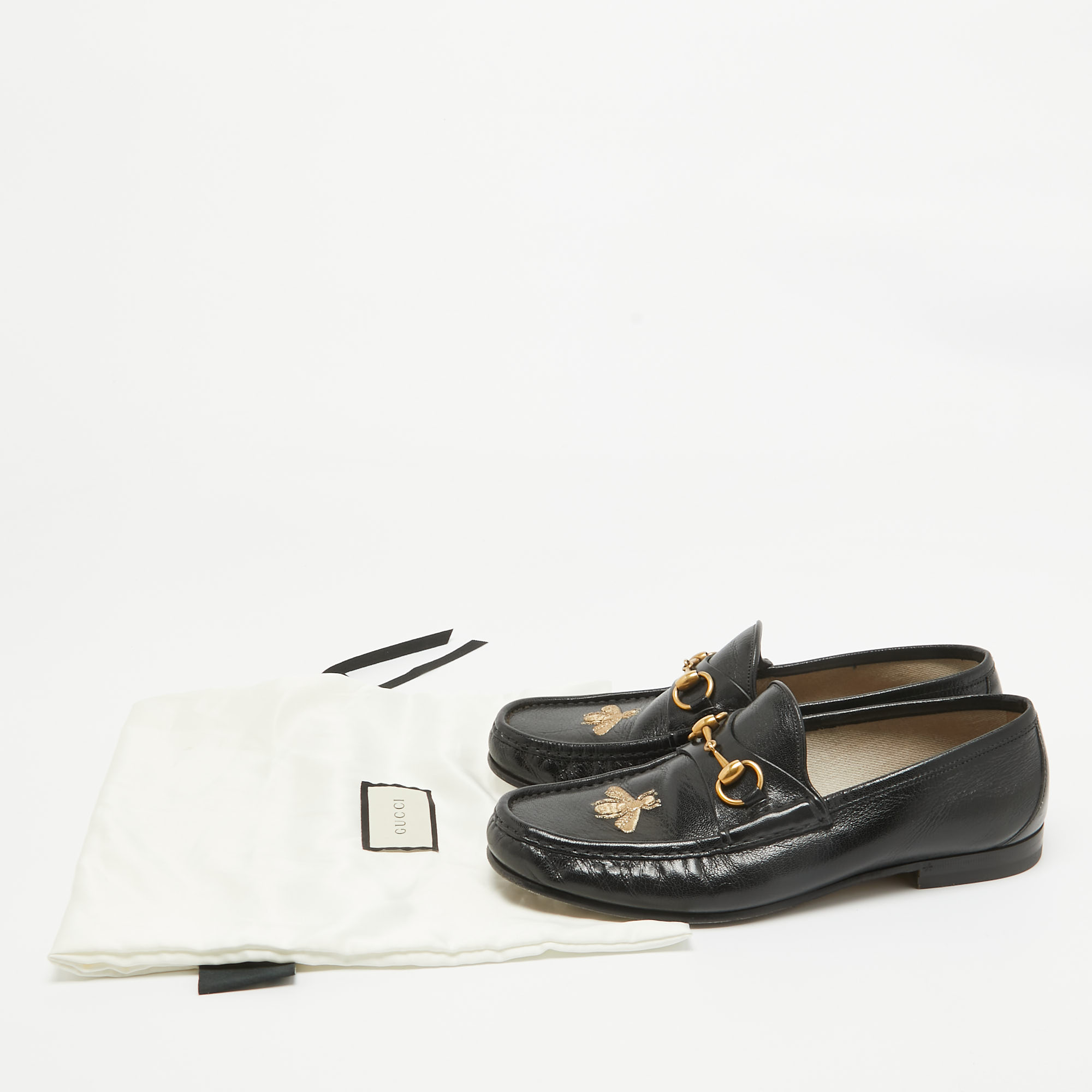 Gucci Black Leather Horsebit Loafers Size 42.5