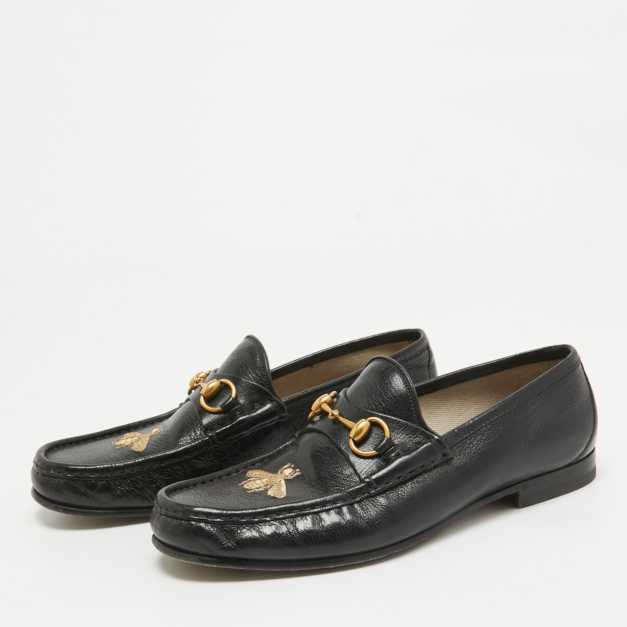 Gucci Black Leather Horsebit Loafers Size 42.5