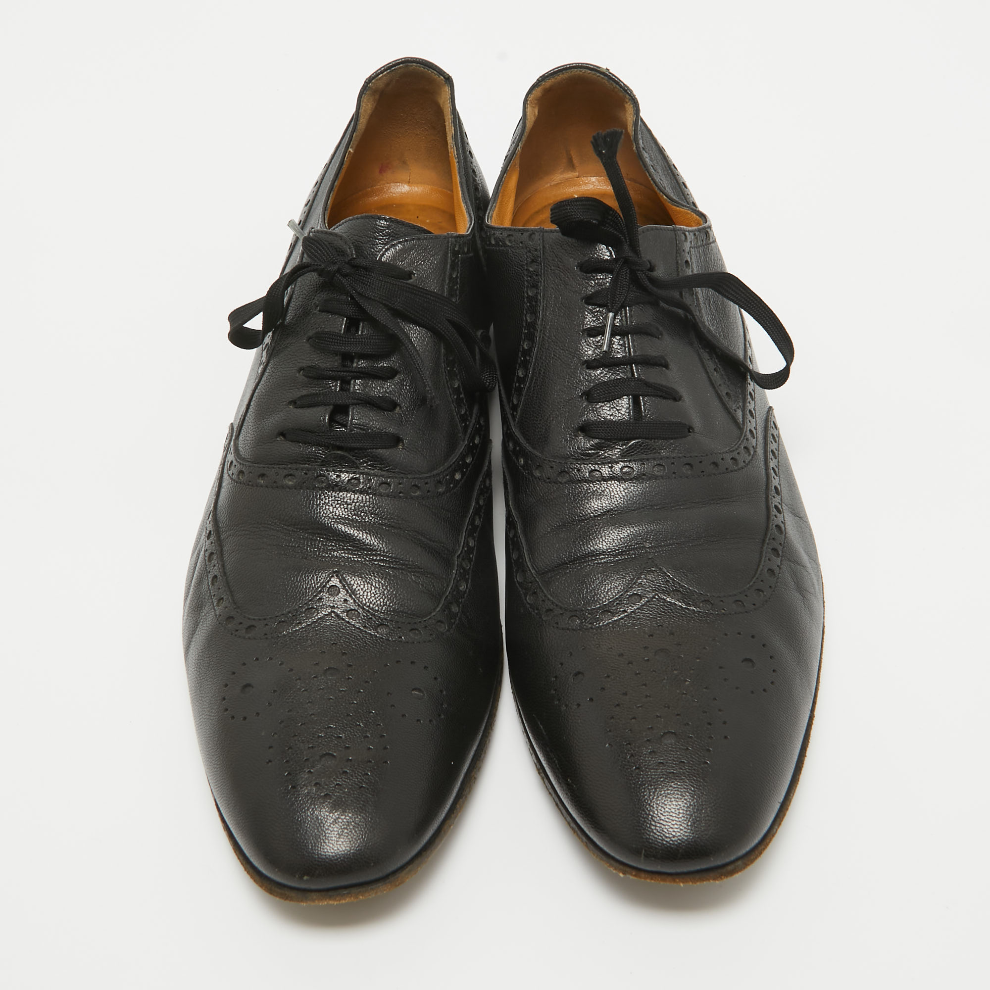 Gucci Black Brogues Leather Lace Up Oxford Size 45