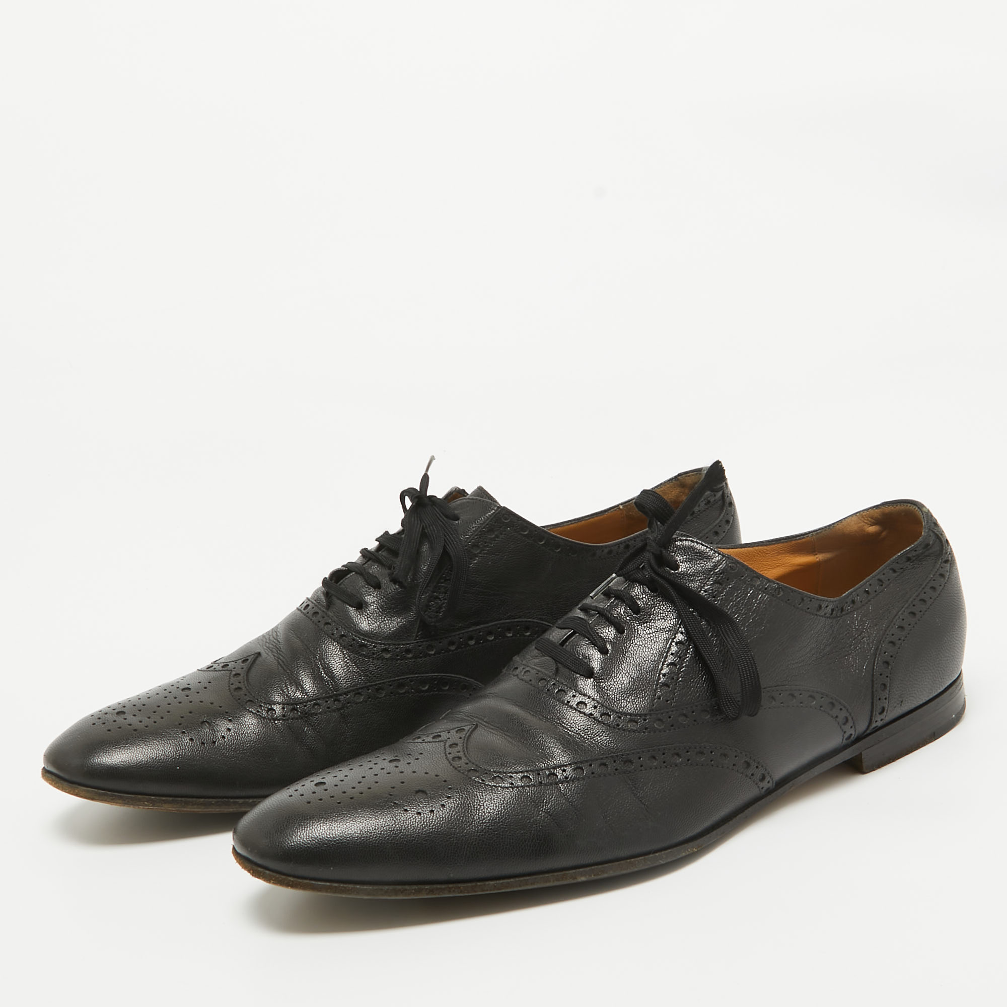 Gucci Black Brogues Leather Lace Up Oxford Size 45