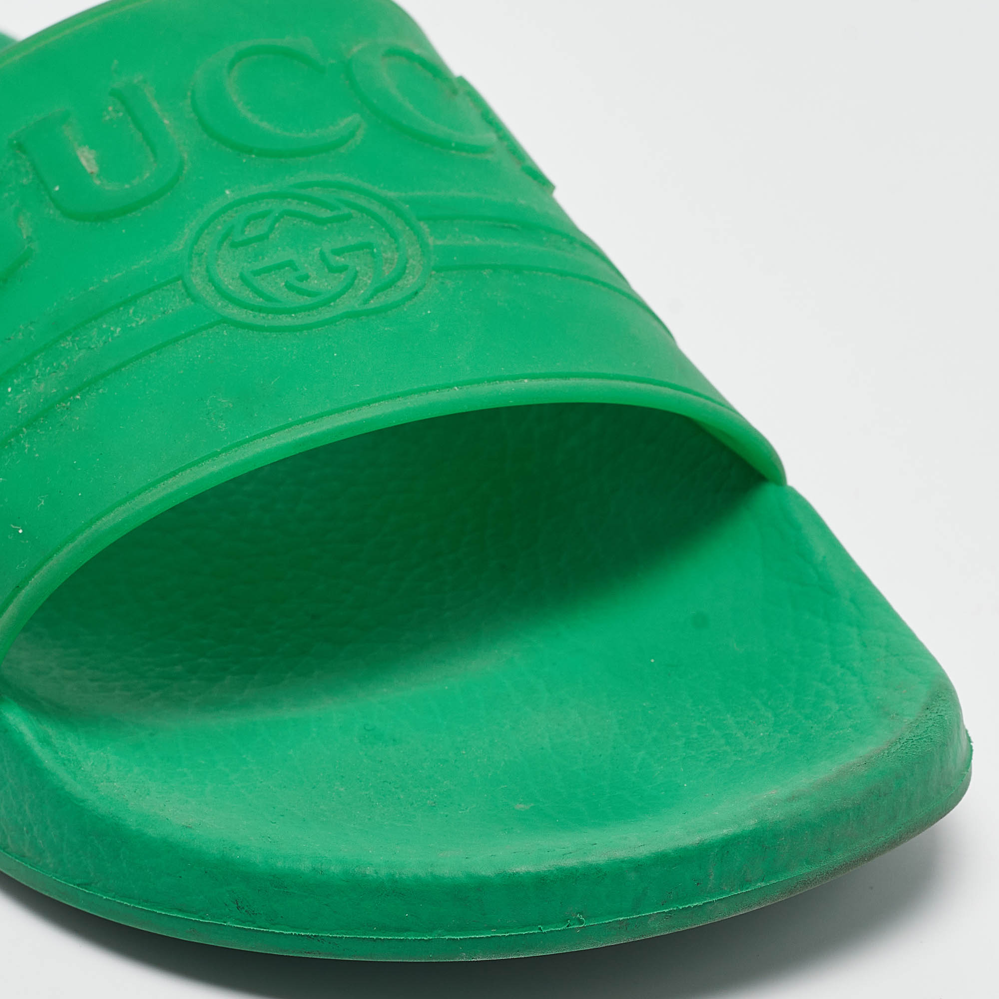 Gucci Green Rubber Slide Sandals Size 45