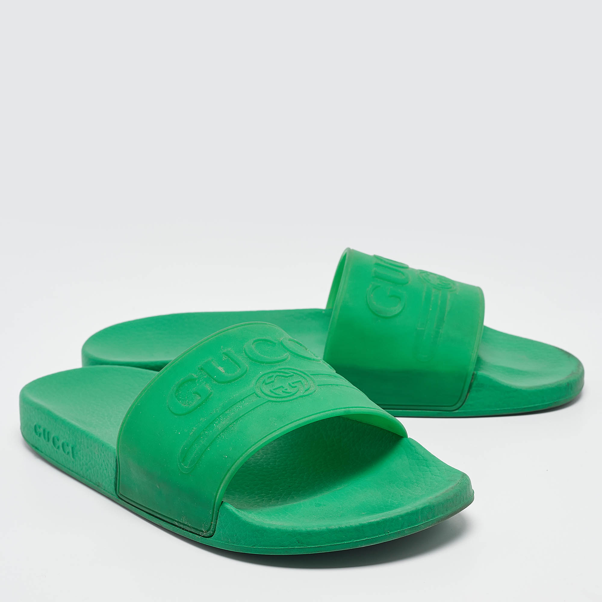 Gucci Green Rubber Slide Sandals Size 45