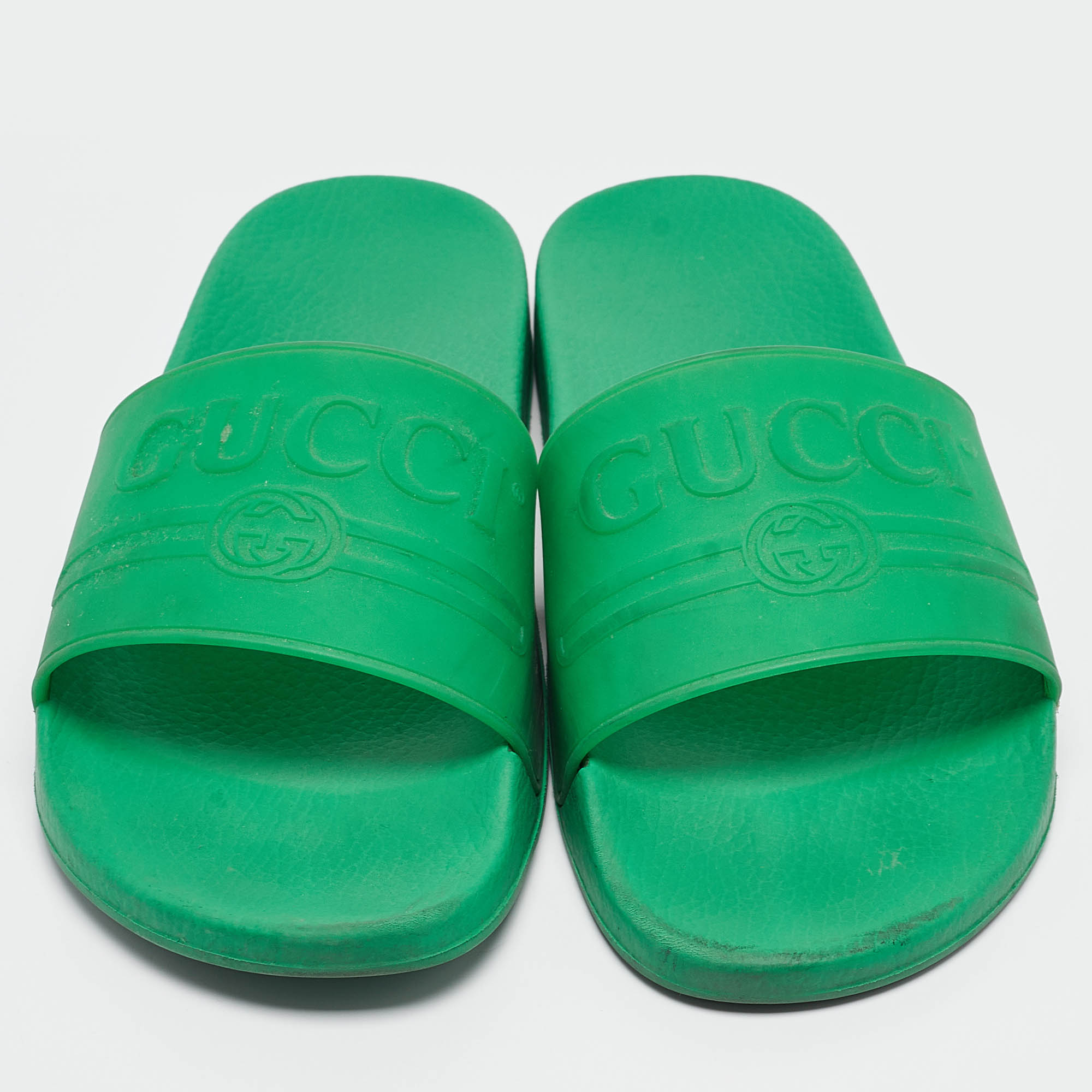 Gucci Green Rubber Slide Sandals Size 45