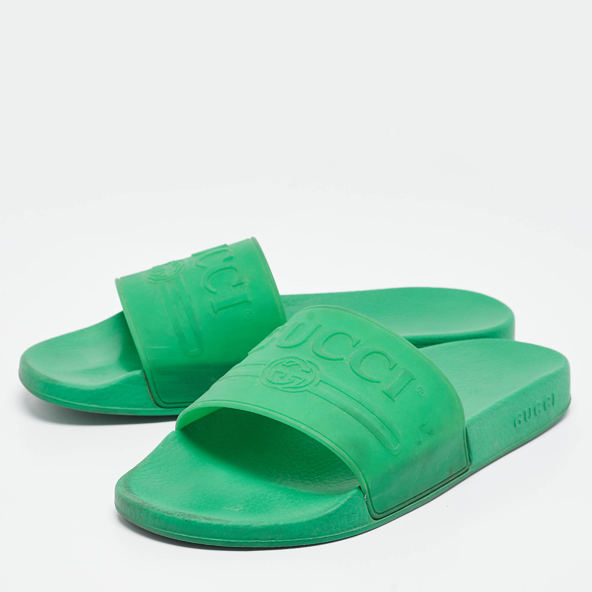 Gucci Green Rubber Slide Sandals Size 45