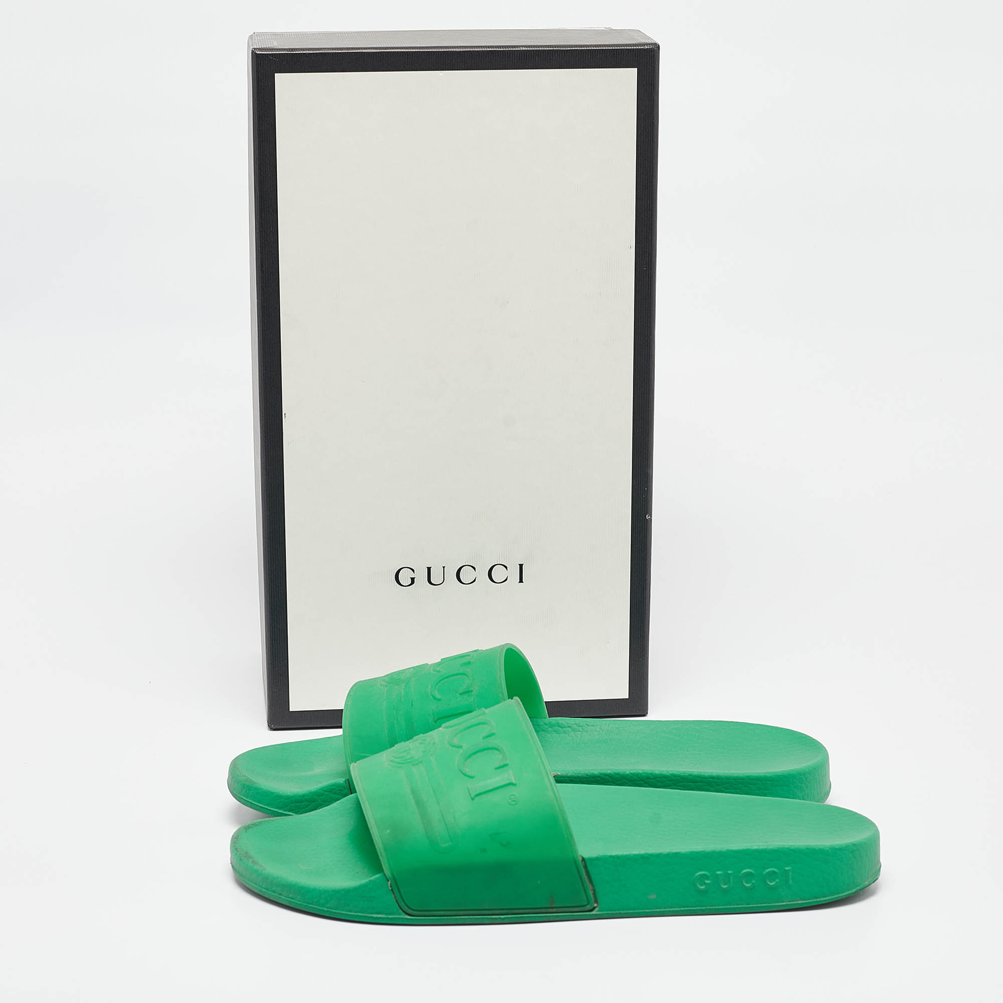 Gucci Green Rubber Slide Sandals Size 45