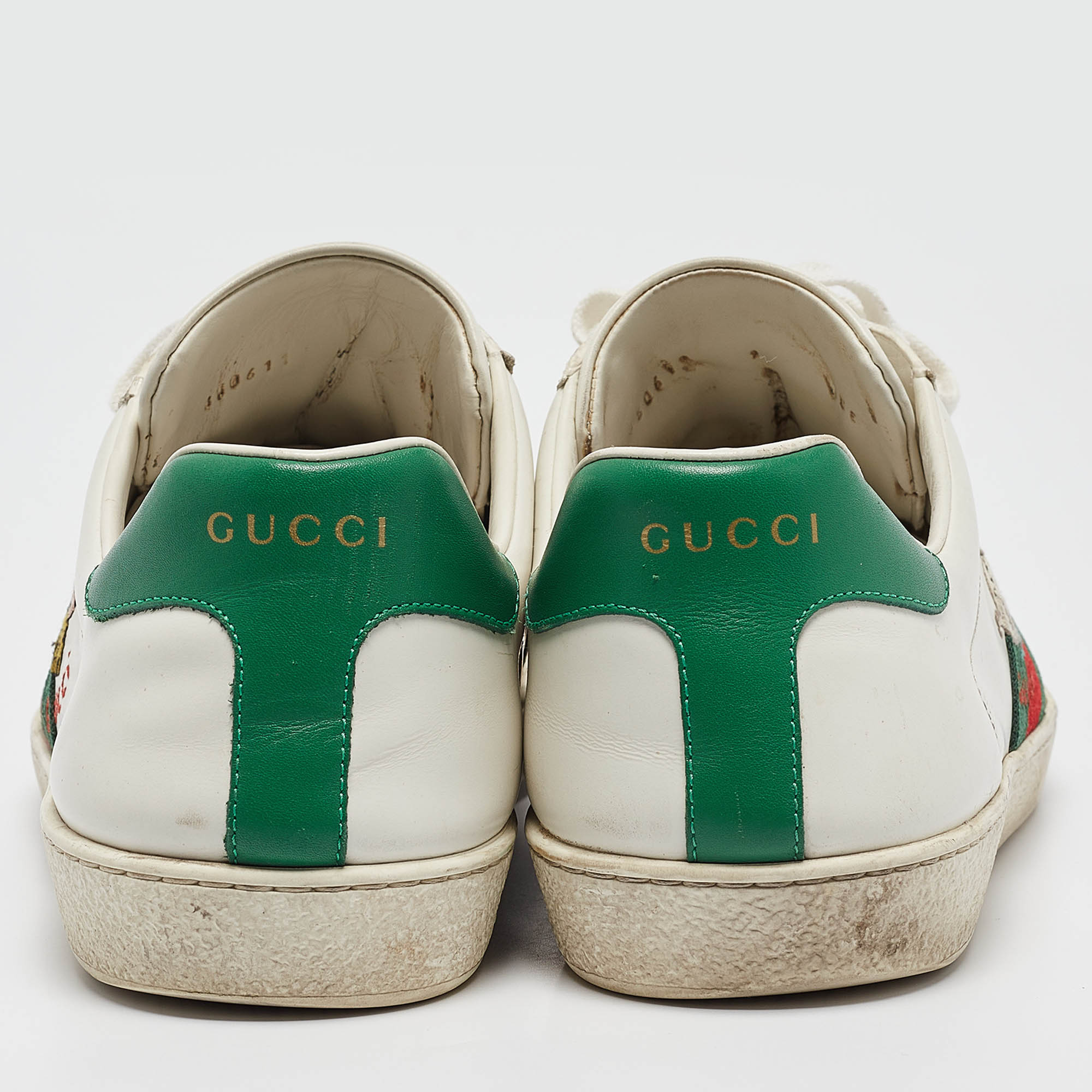 Gucci White Leather Ace Web Lace Up Sneakers Size 43