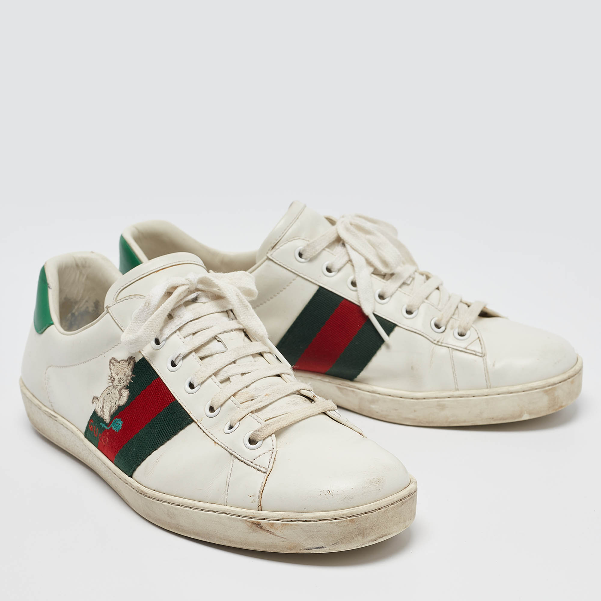 Gucci White Leather Ace Web Lace Up Sneakers Size 43