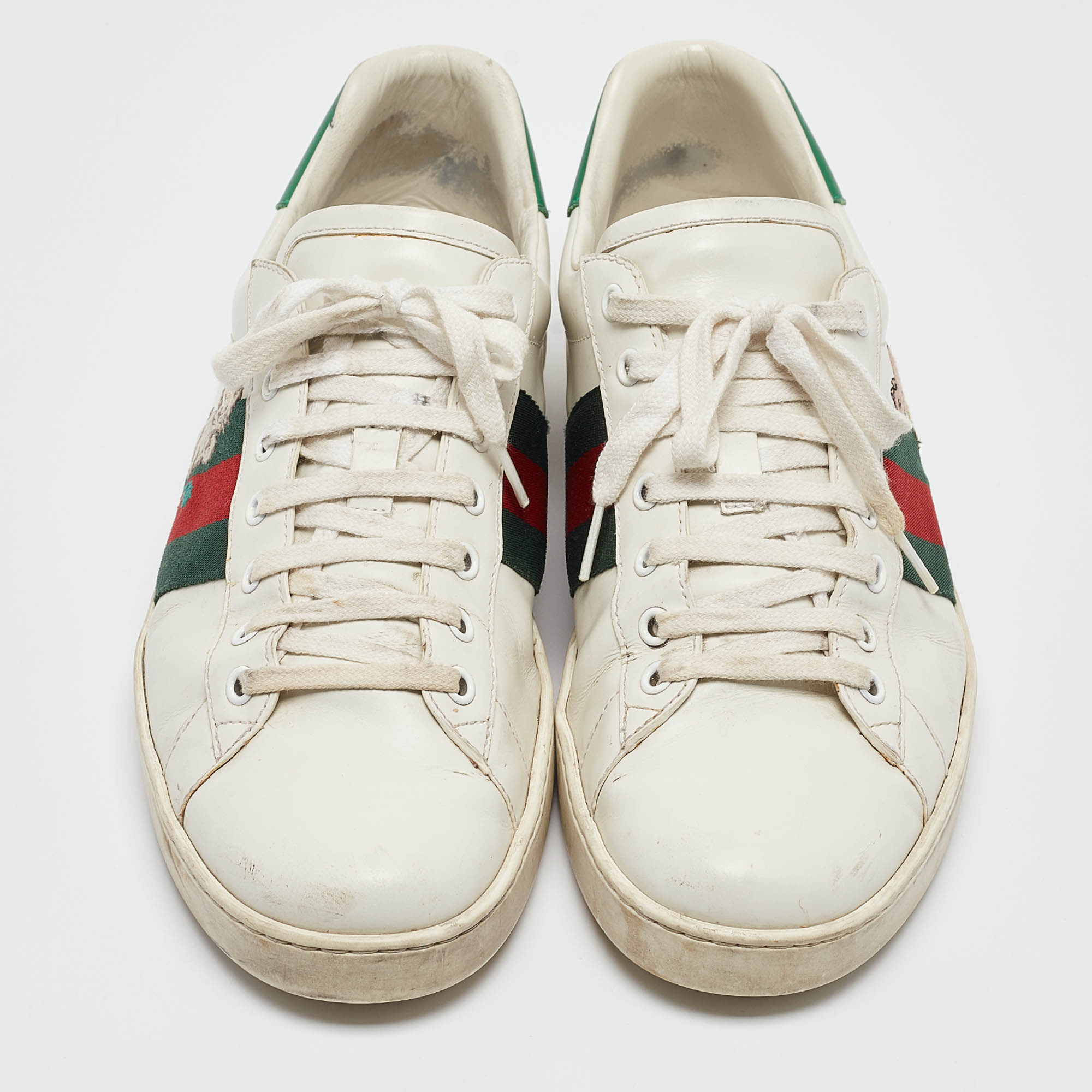 Gucci White Leather Ace Web Lace Up Sneakers Size 43