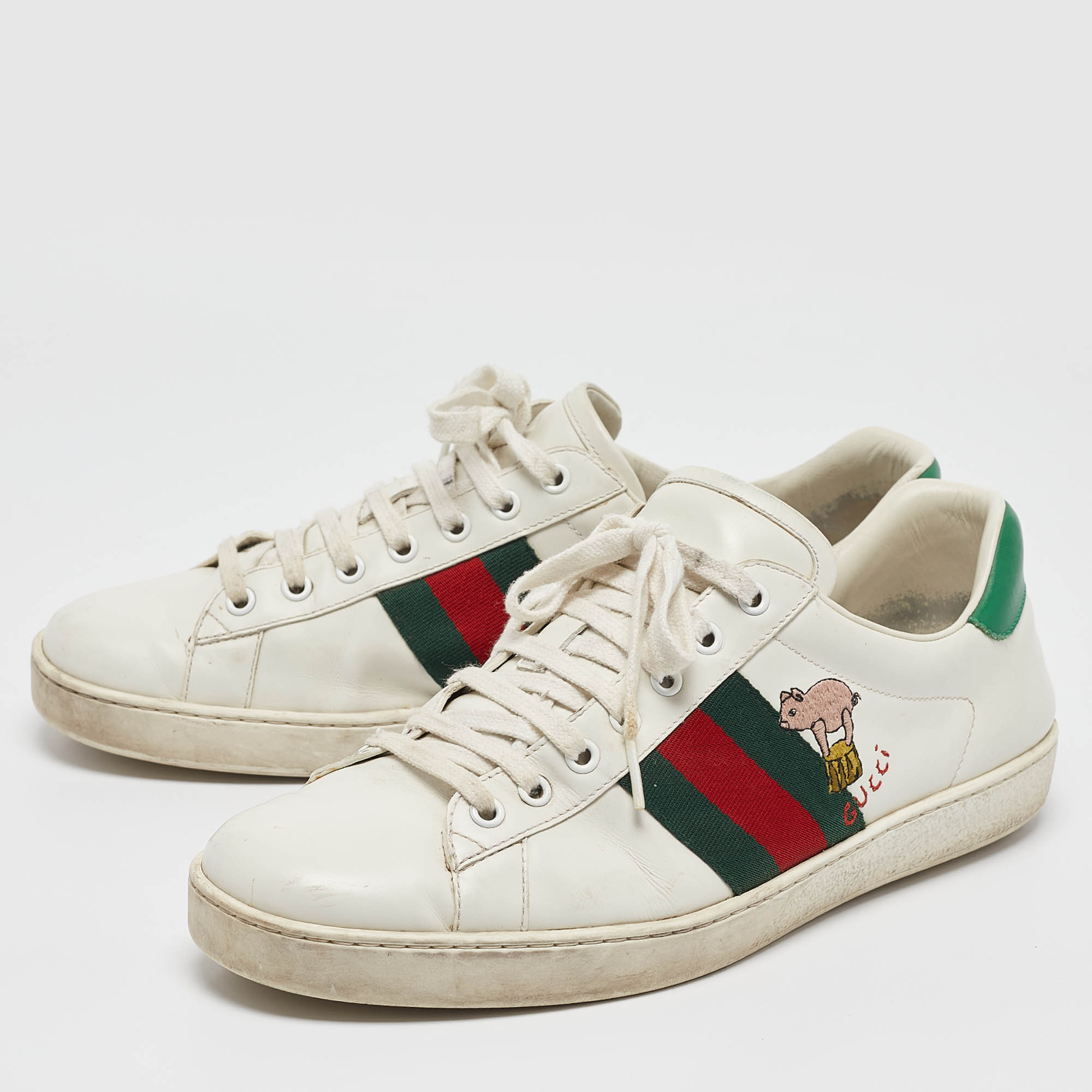 Gucci White Leather Ace Web Lace Up Sneakers Size 43