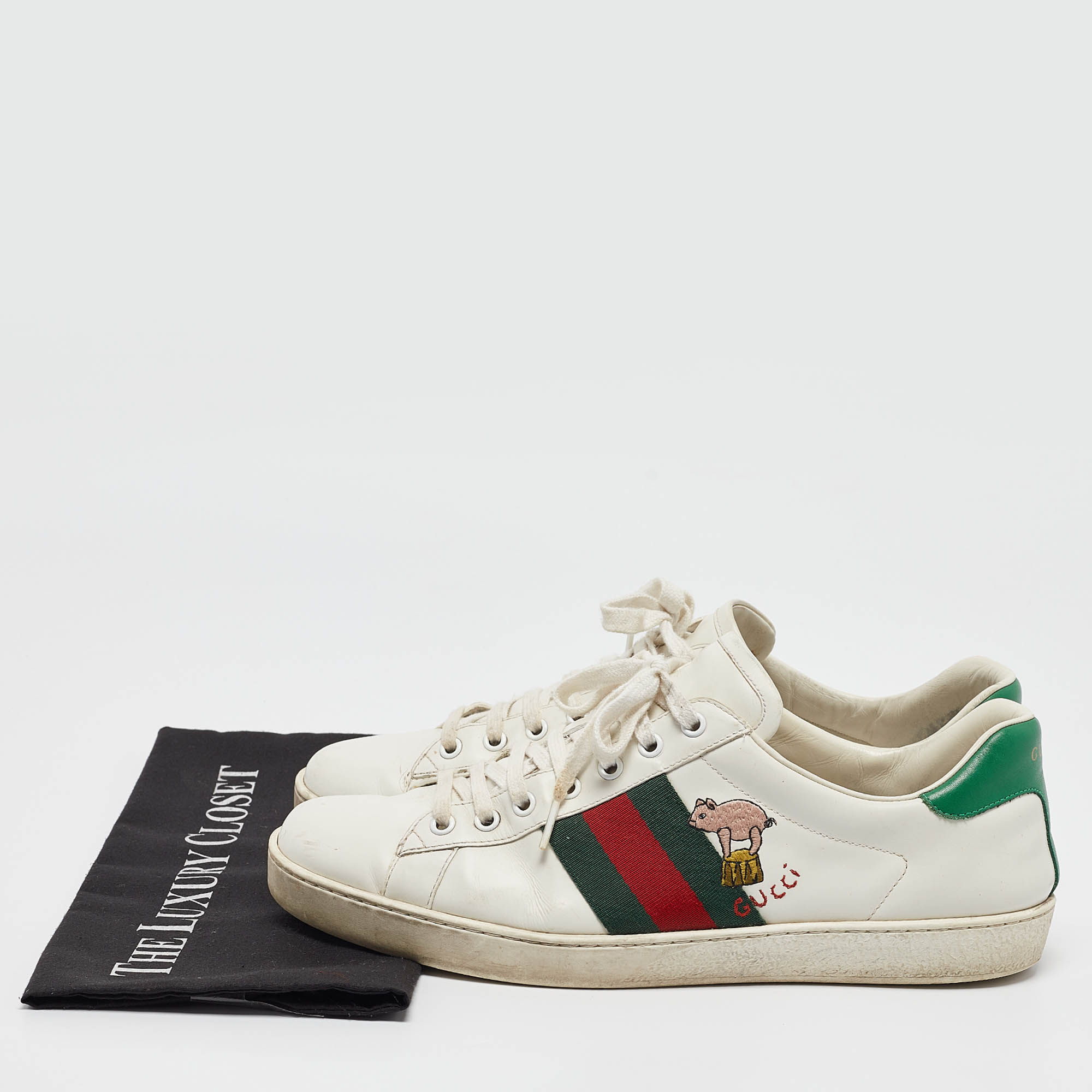 Gucci White Leather Ace Web Lace Up Sneakers Size 43