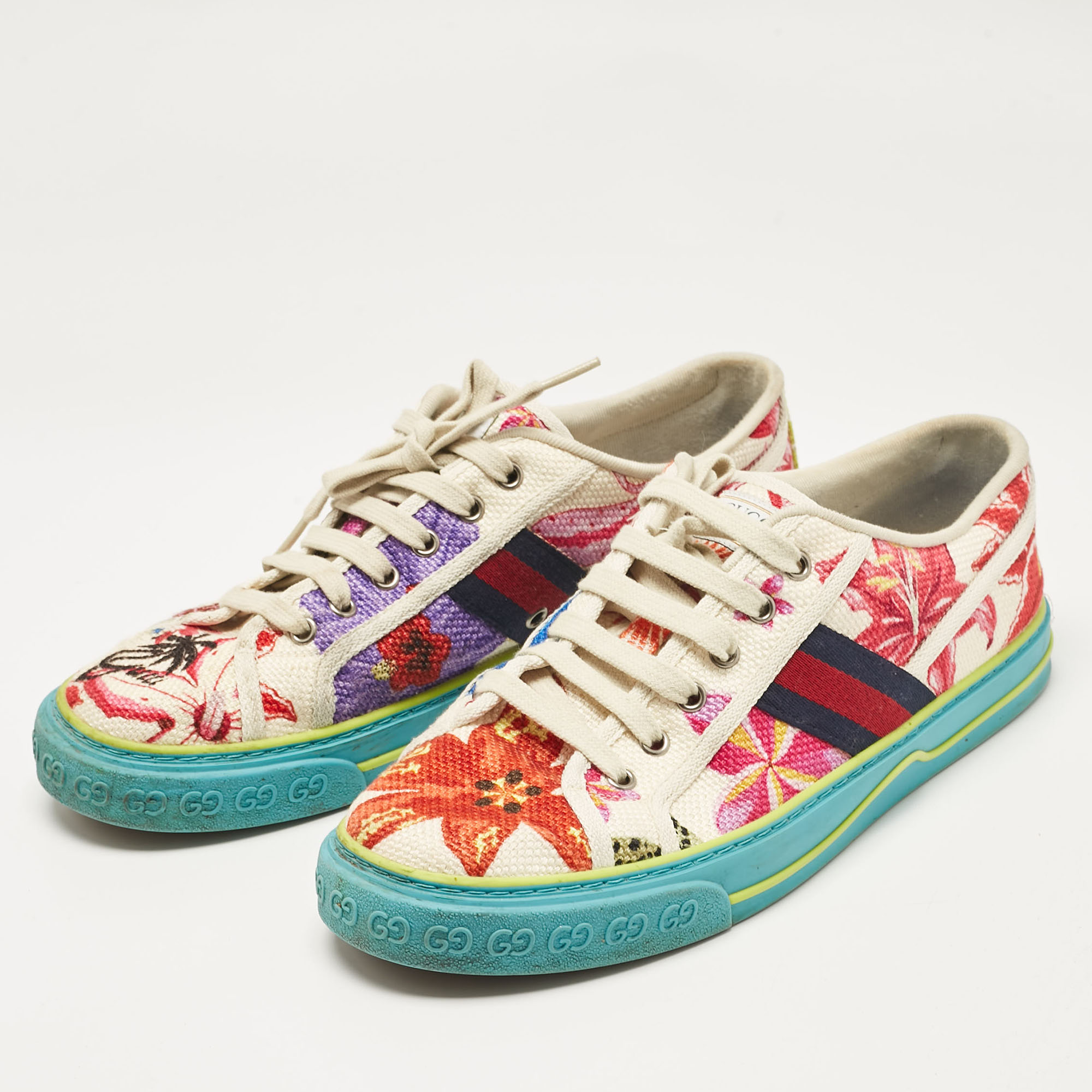 Gucci Multicolor Canvas Tennis 1977 Low Top Sneakers Size 43