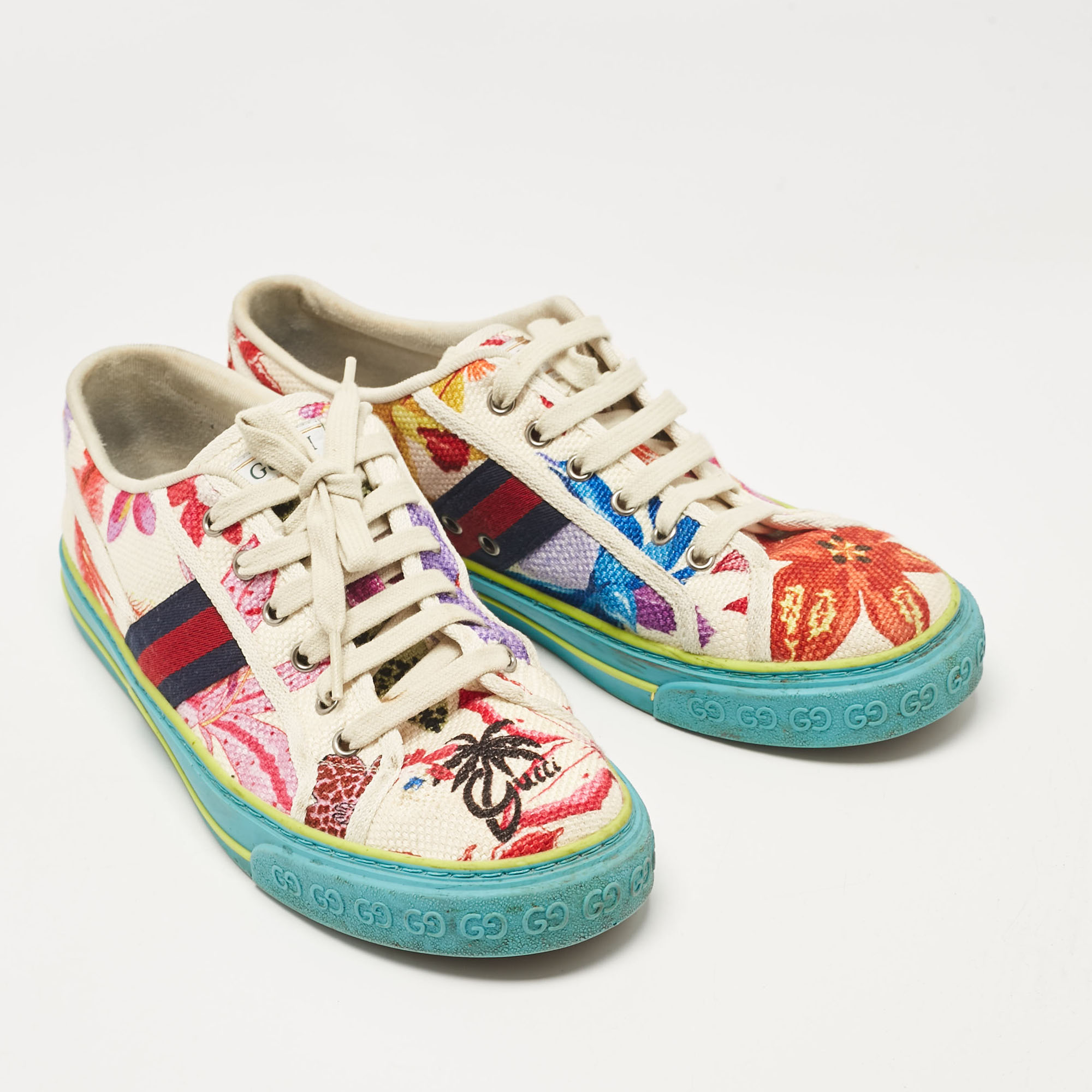 Gucci Multicolor Canvas Tennis 1977 Low Top Sneakers Size 43