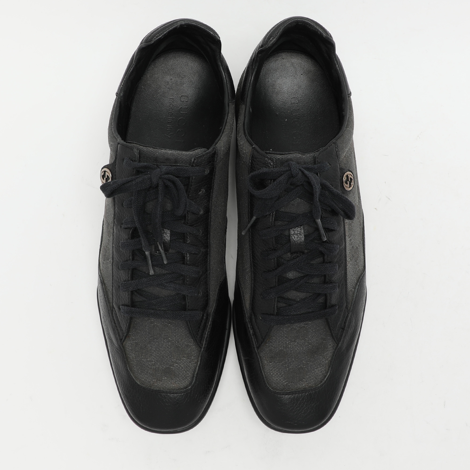 Gucci Black/Grey GG Canvas And Leather Low Top Sneakers Size 43.5