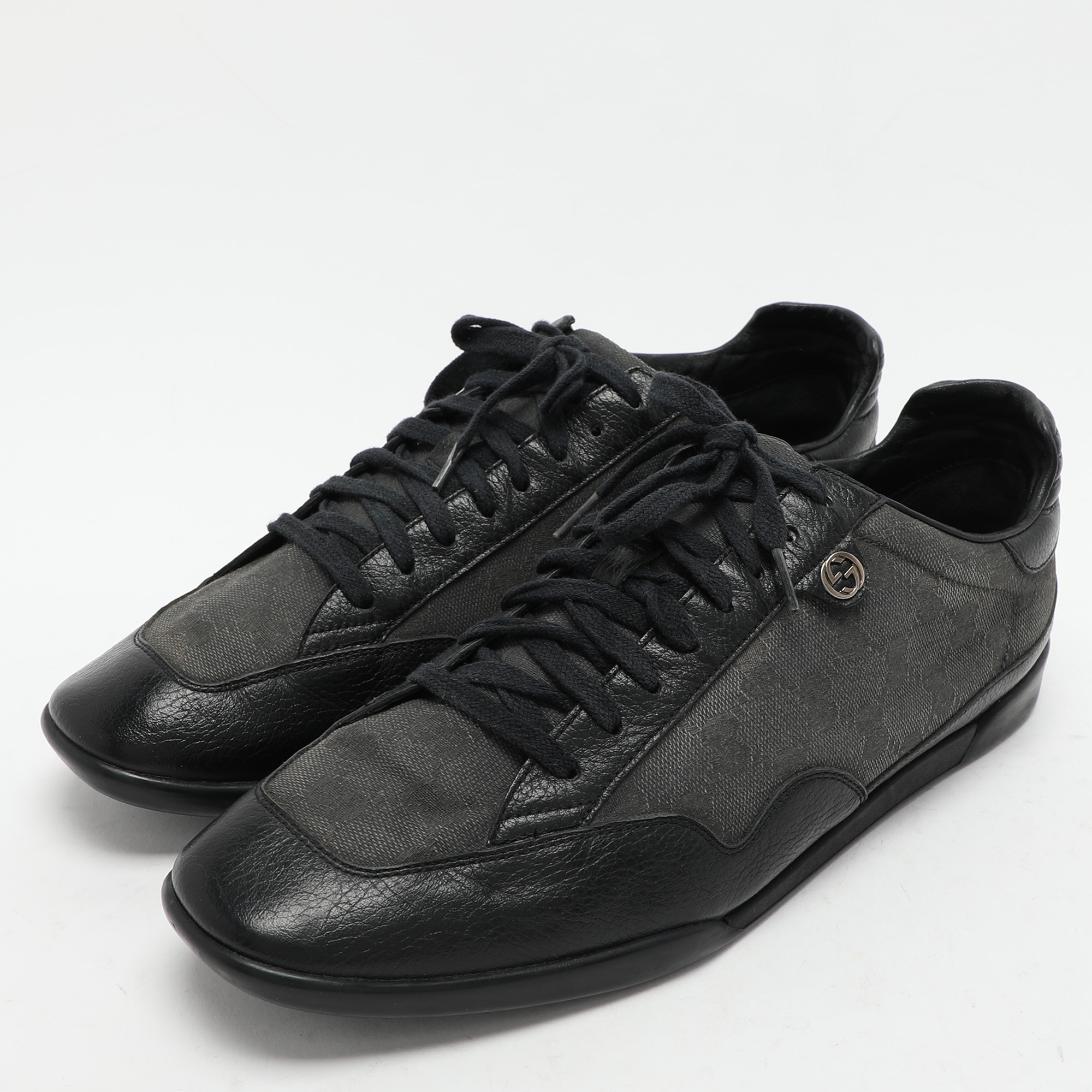 Gucci Black/Grey GG Canvas And Leather Low Top Sneakers Size 43.5