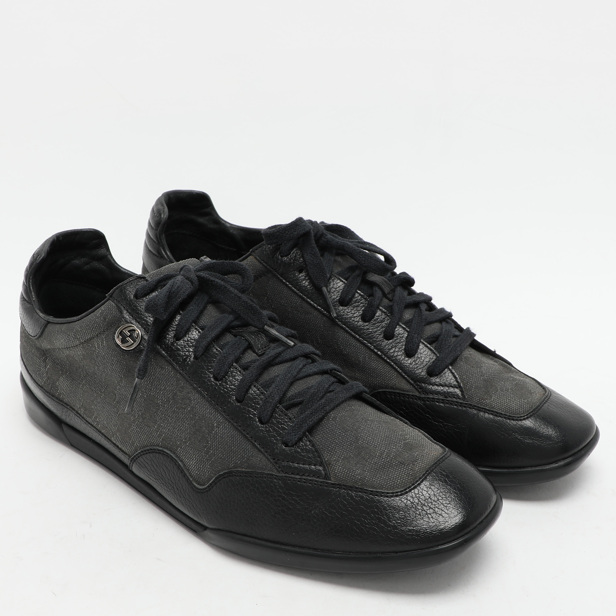 Gucci Black/Grey GG Canvas And Leather Low Top Sneakers Size 43.5