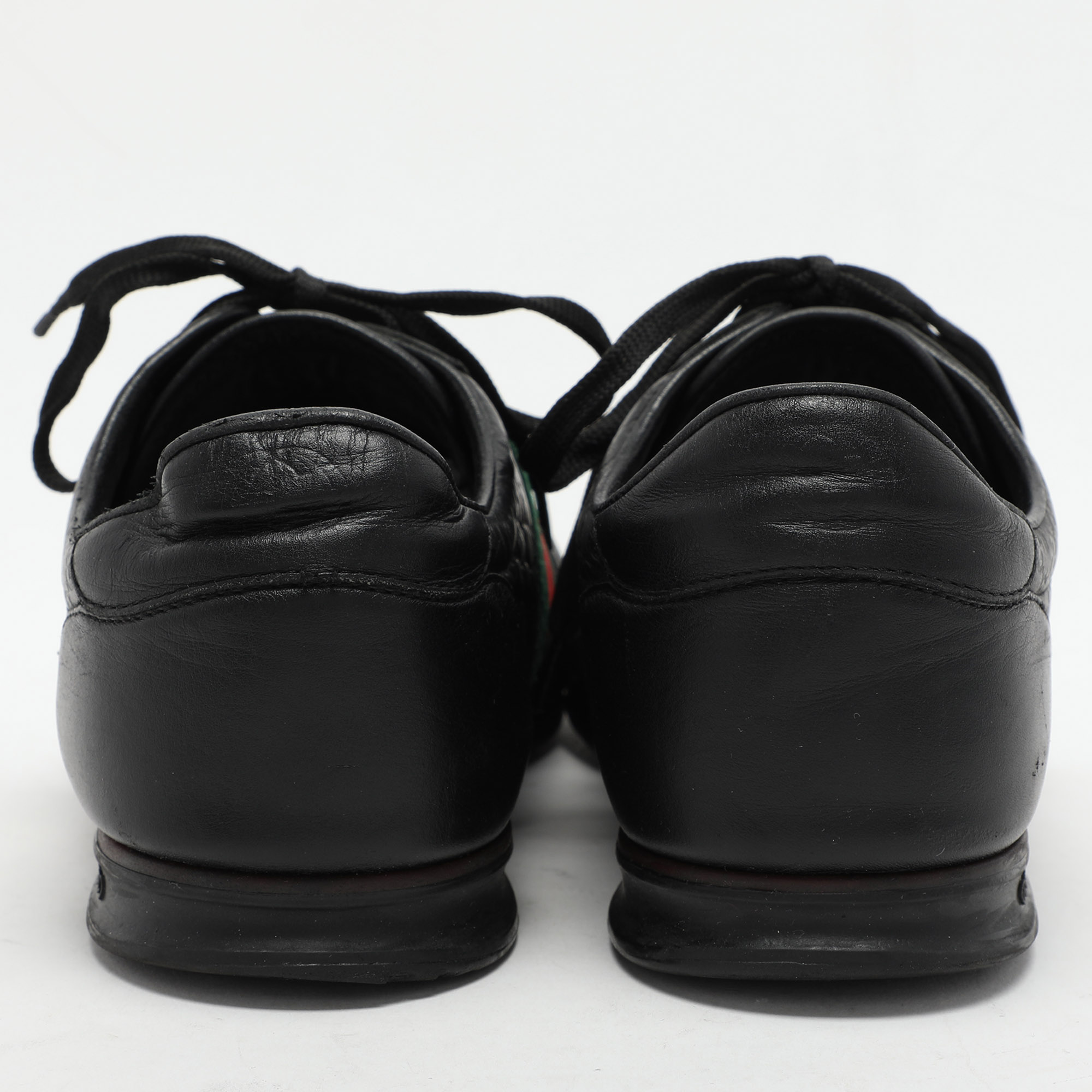 Gucci Black Microguccissima Leather Web Low Top Sneakers Size 43.5