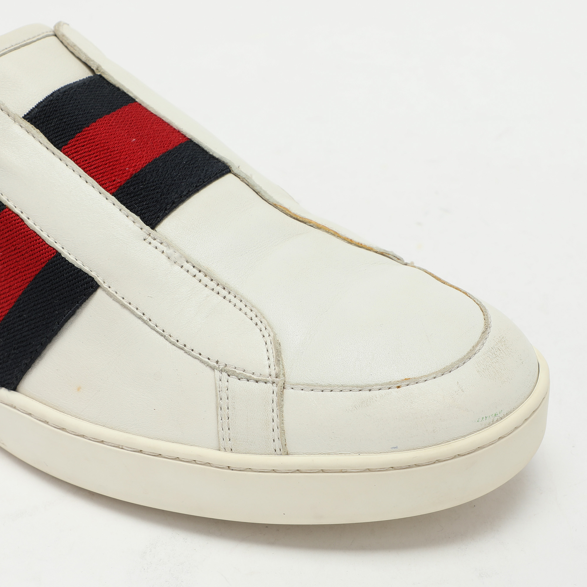 Gucci White Leather Web Slip On Sneakers Size 43