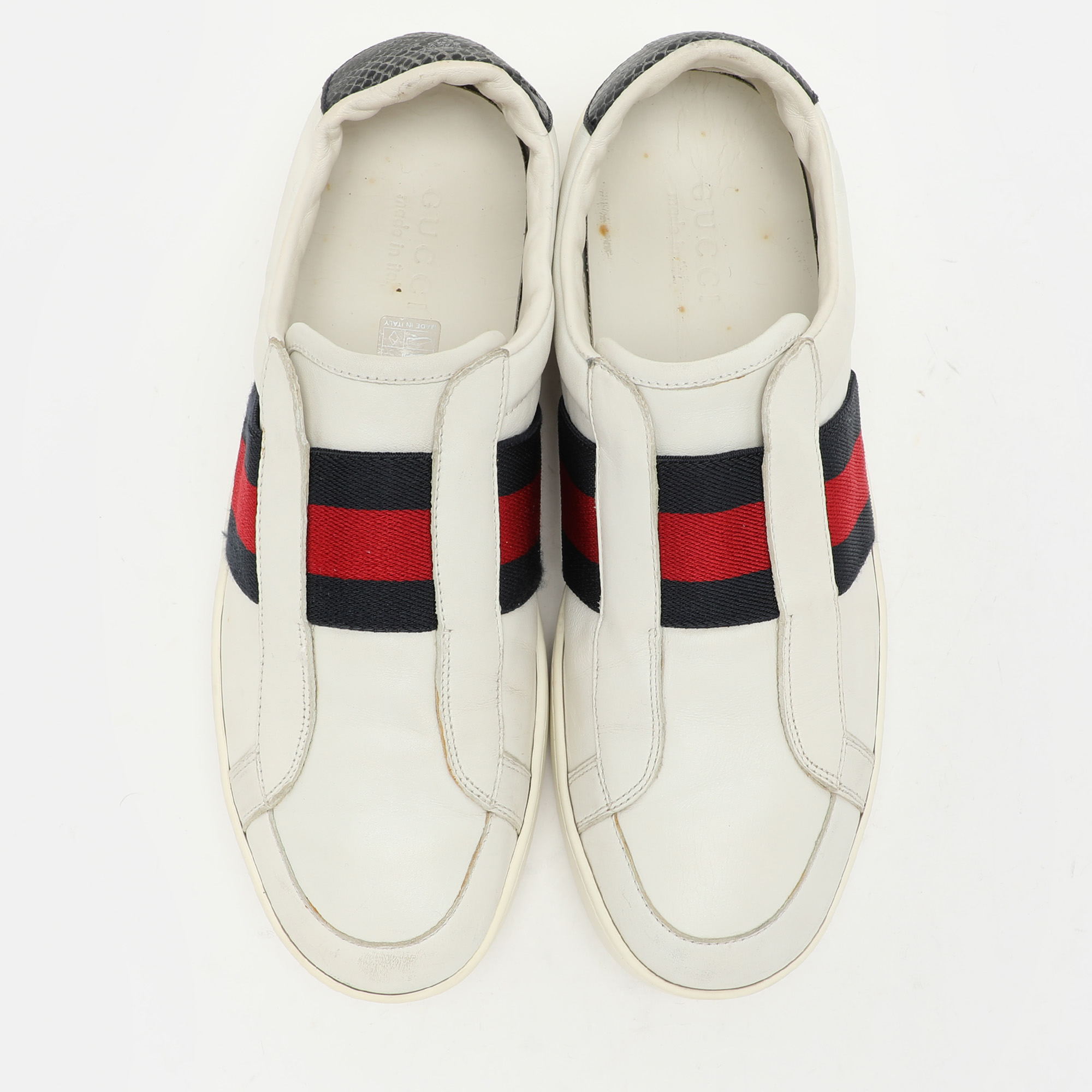 Gucci White Leather Web Slip On Sneakers Size 43