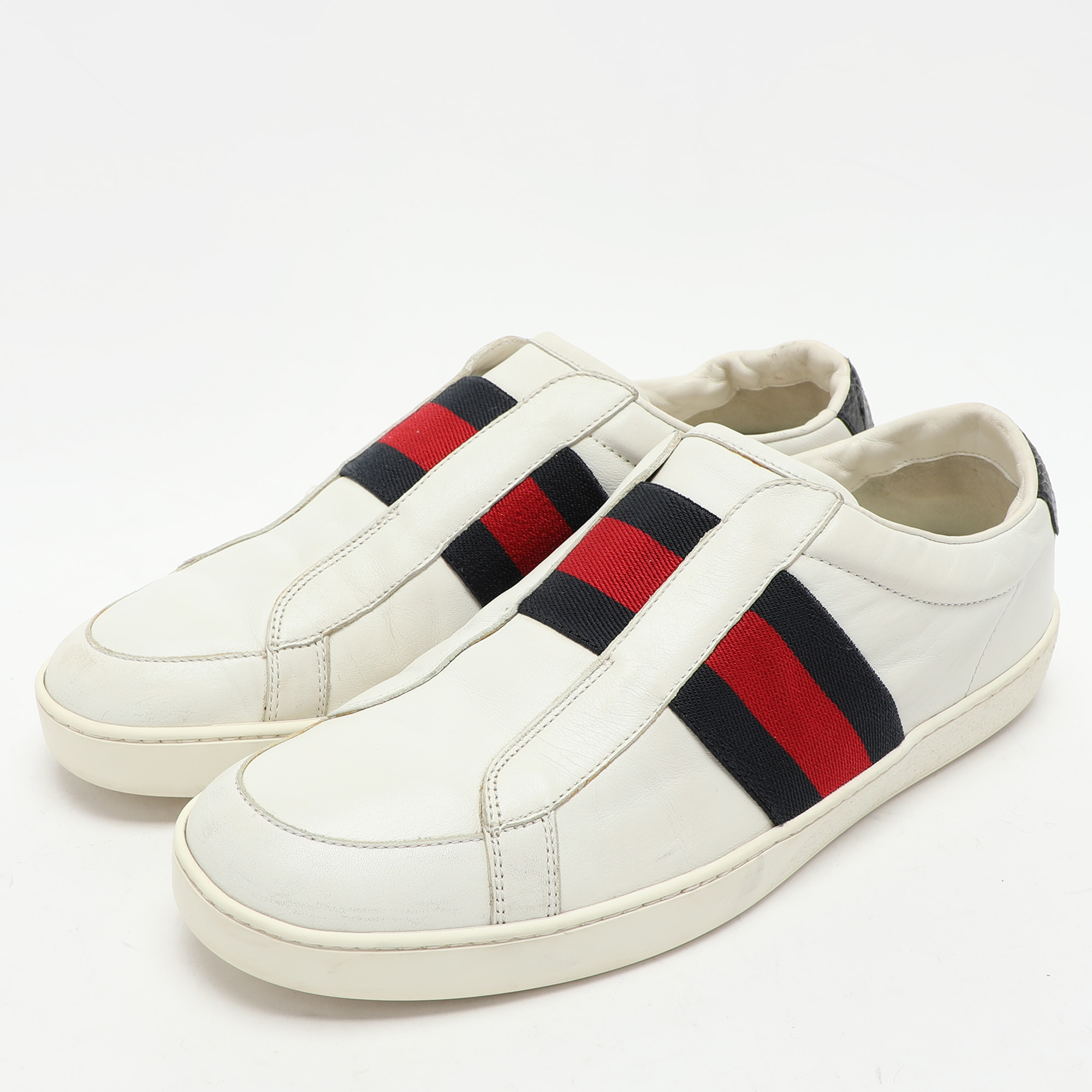 Gucci White Leather Web Slip On Sneakers Size 43