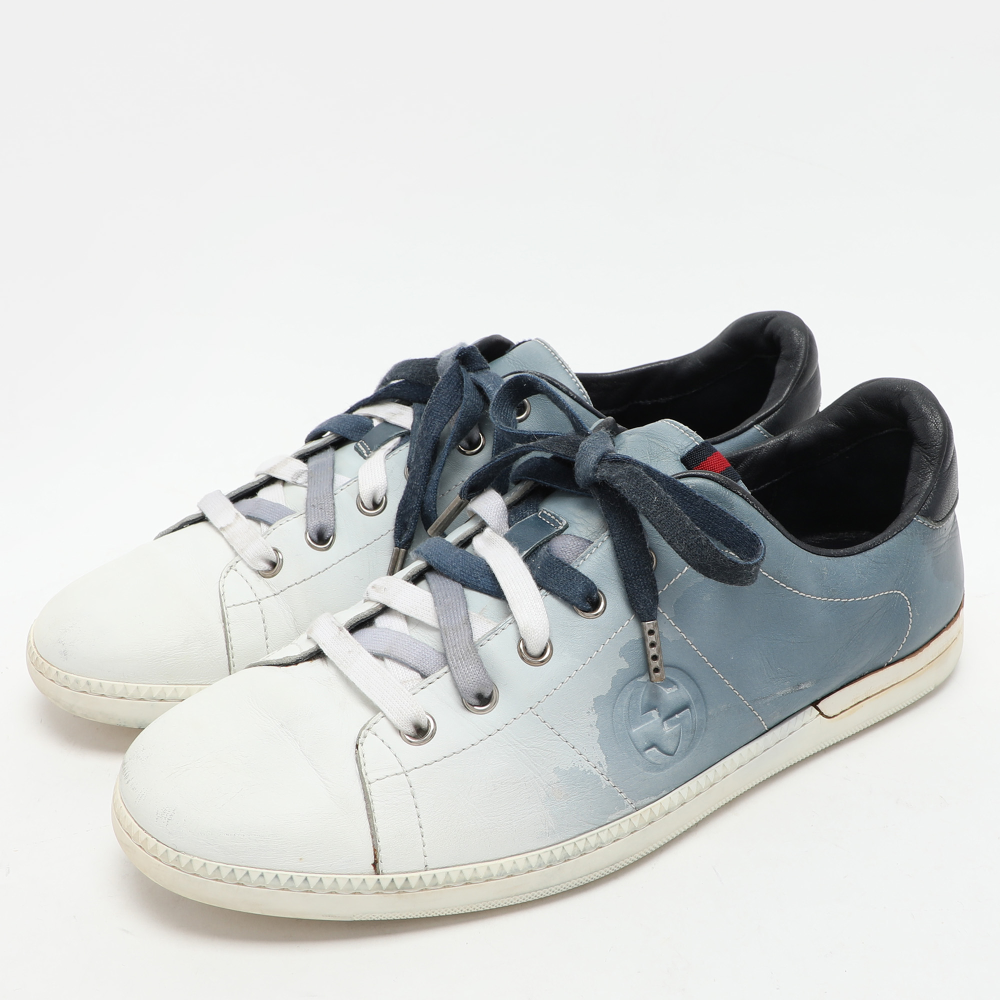 Gucci Blue Ombre Leather Low Top Sneakers Size 41.5