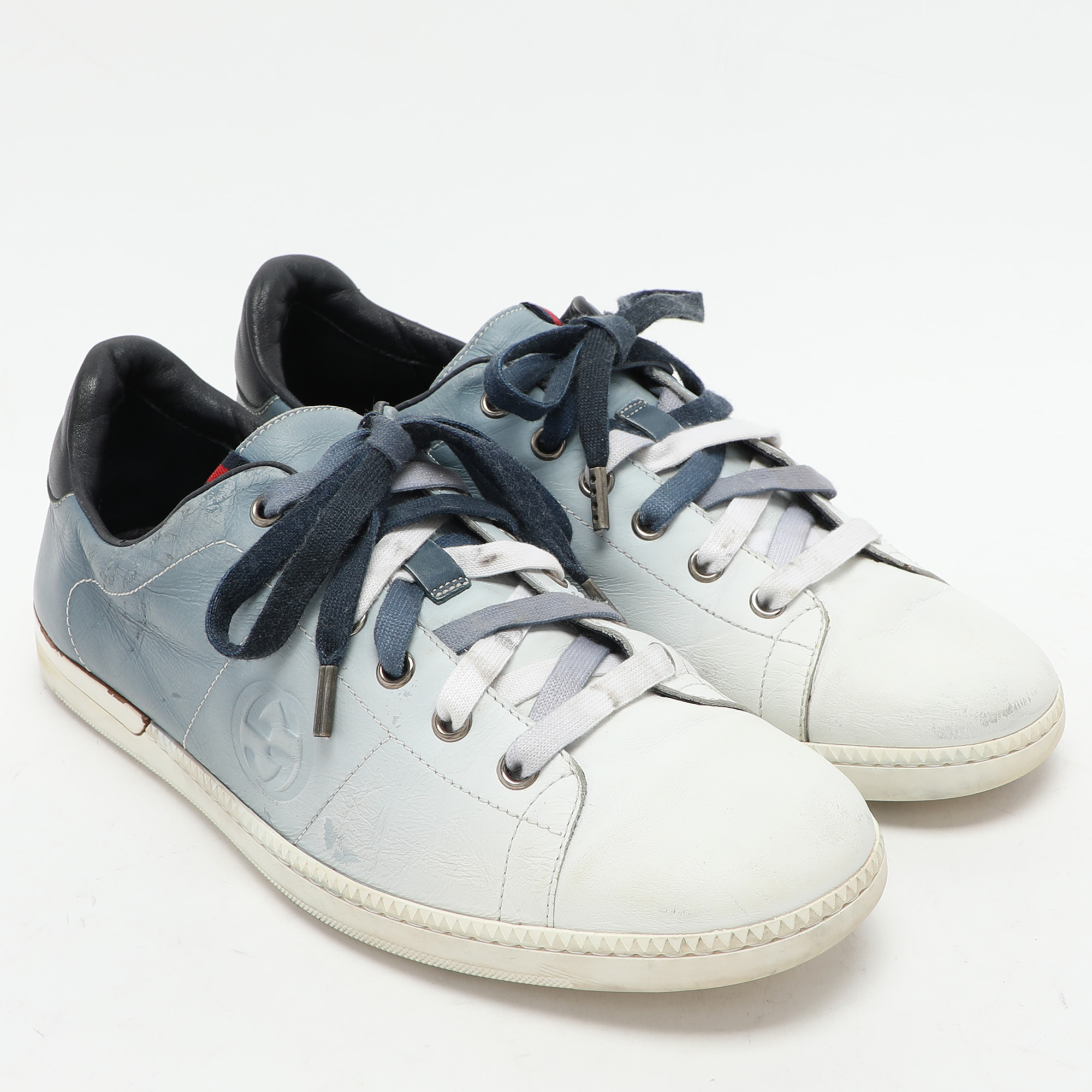 Gucci Blue Ombre Leather Low Top Sneakers Size 41.5