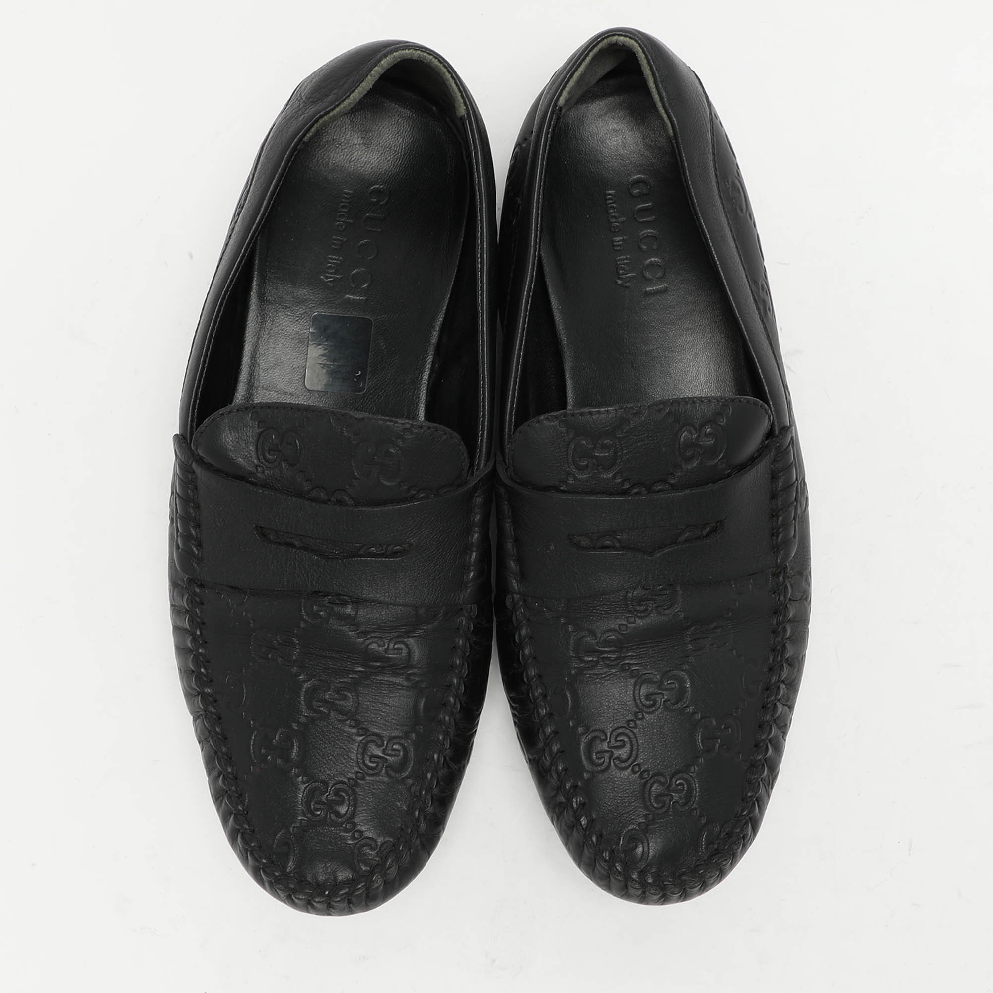 Gucci Black Guccissima Leather Penny Loafers Size 40.5