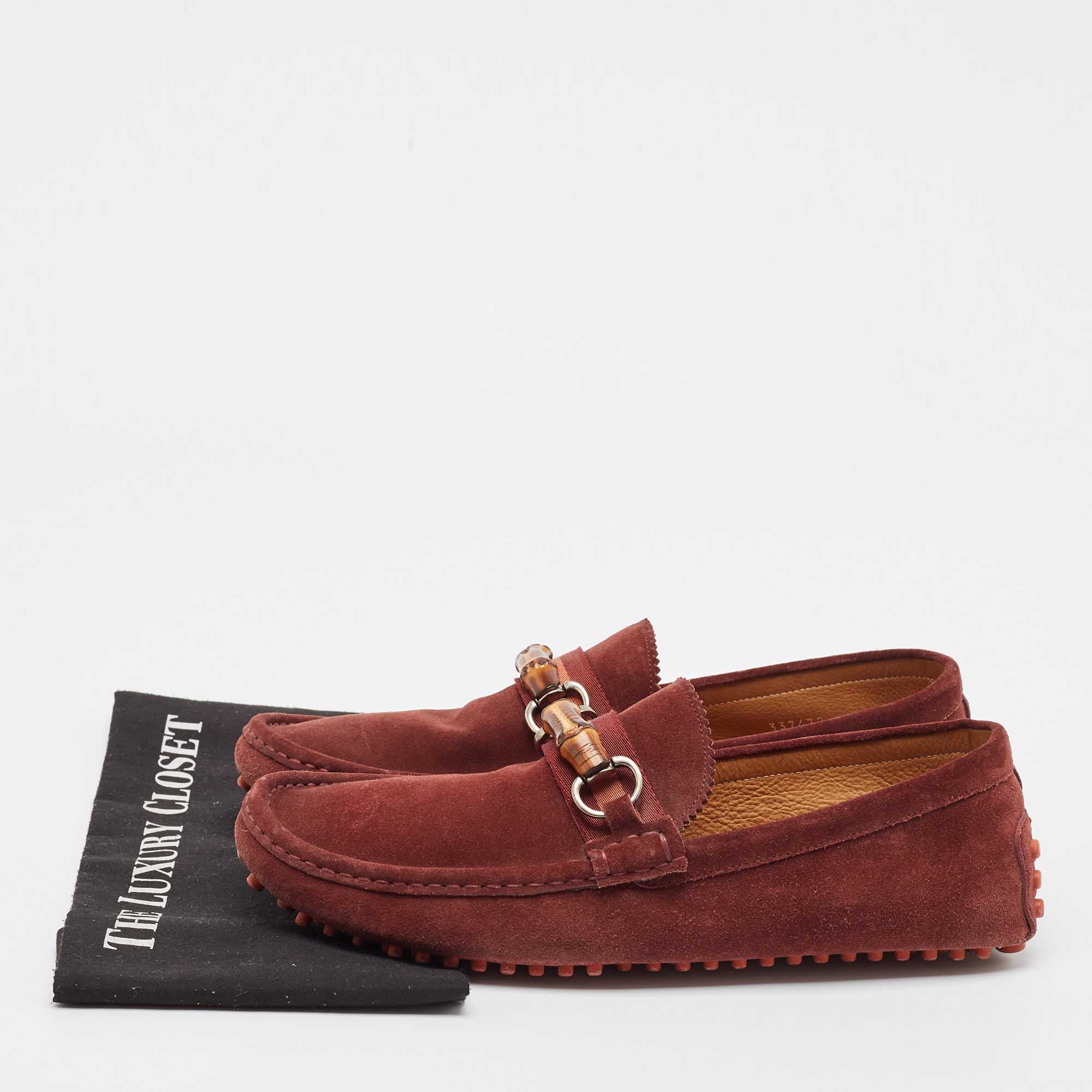 Gucci Burgundy Suede Bamboo Horsebit Loafers Size 44