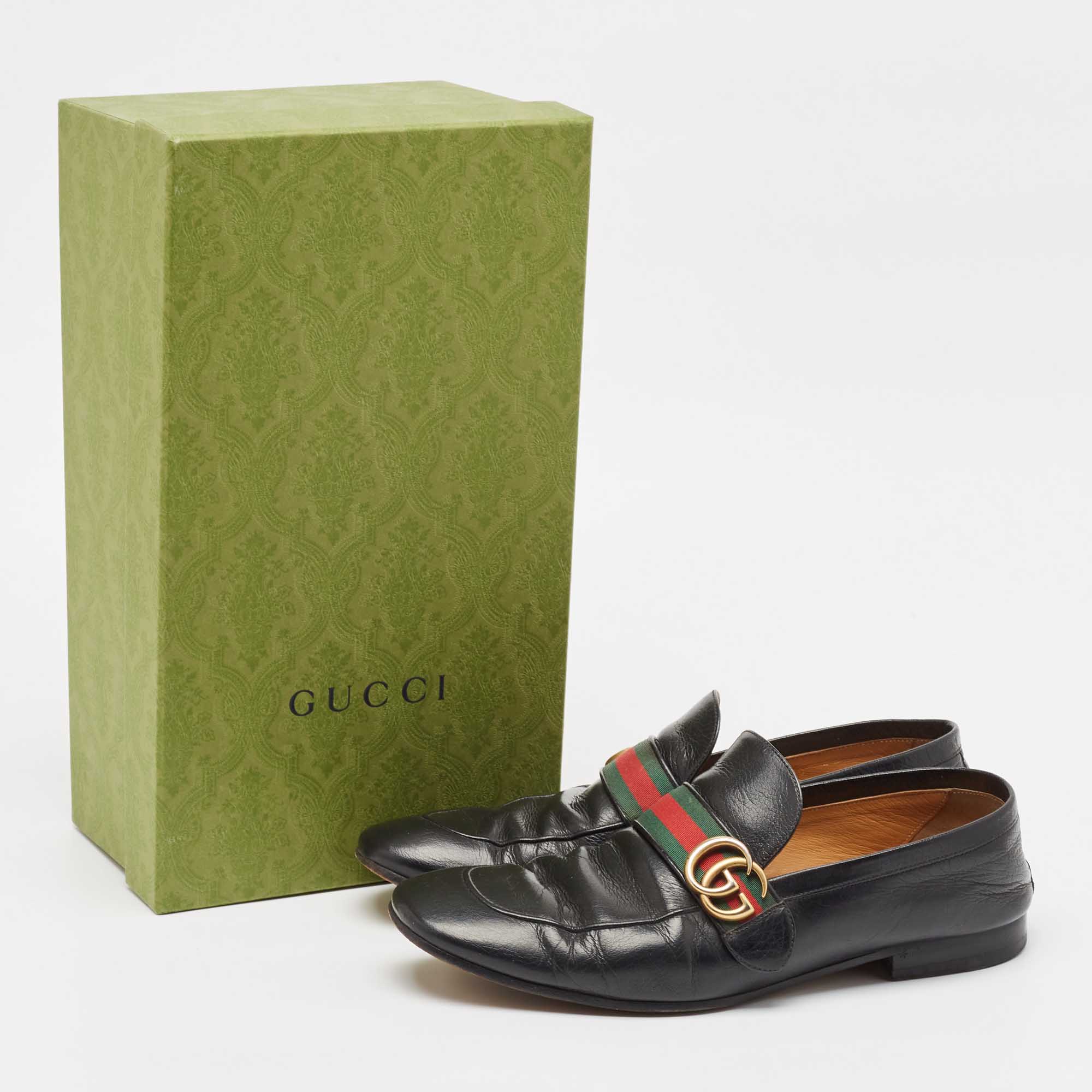 Gucci Black Leather GG Marmont Loafers Size 44