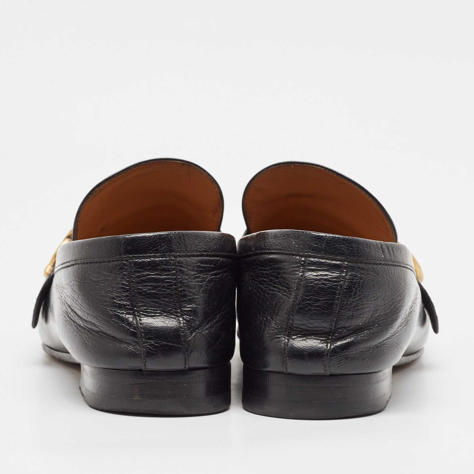 Gucci Black Leather GG Marmont Loafers Size 44