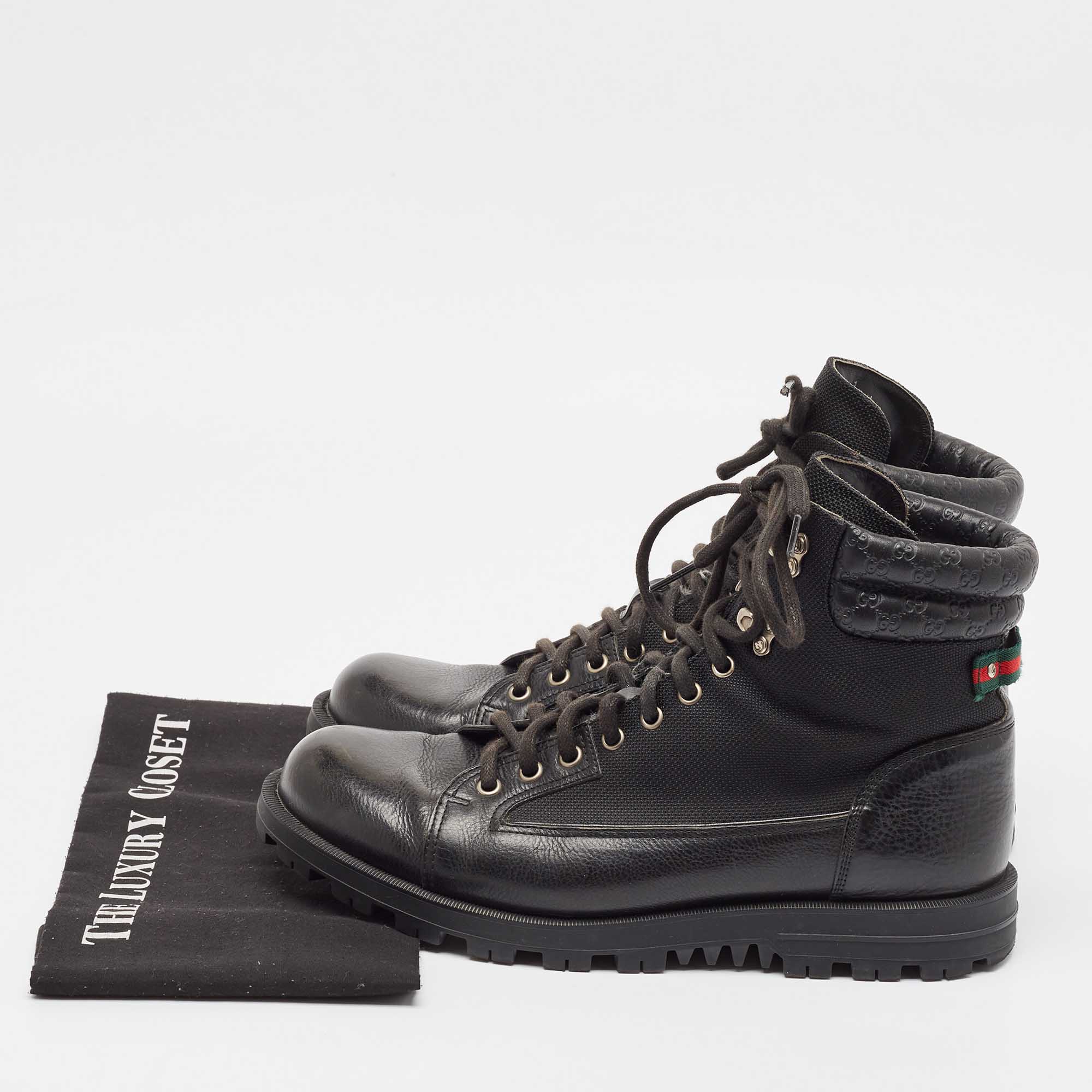 Gucci Black Leather And Mesh Combat Boots Size 43.5