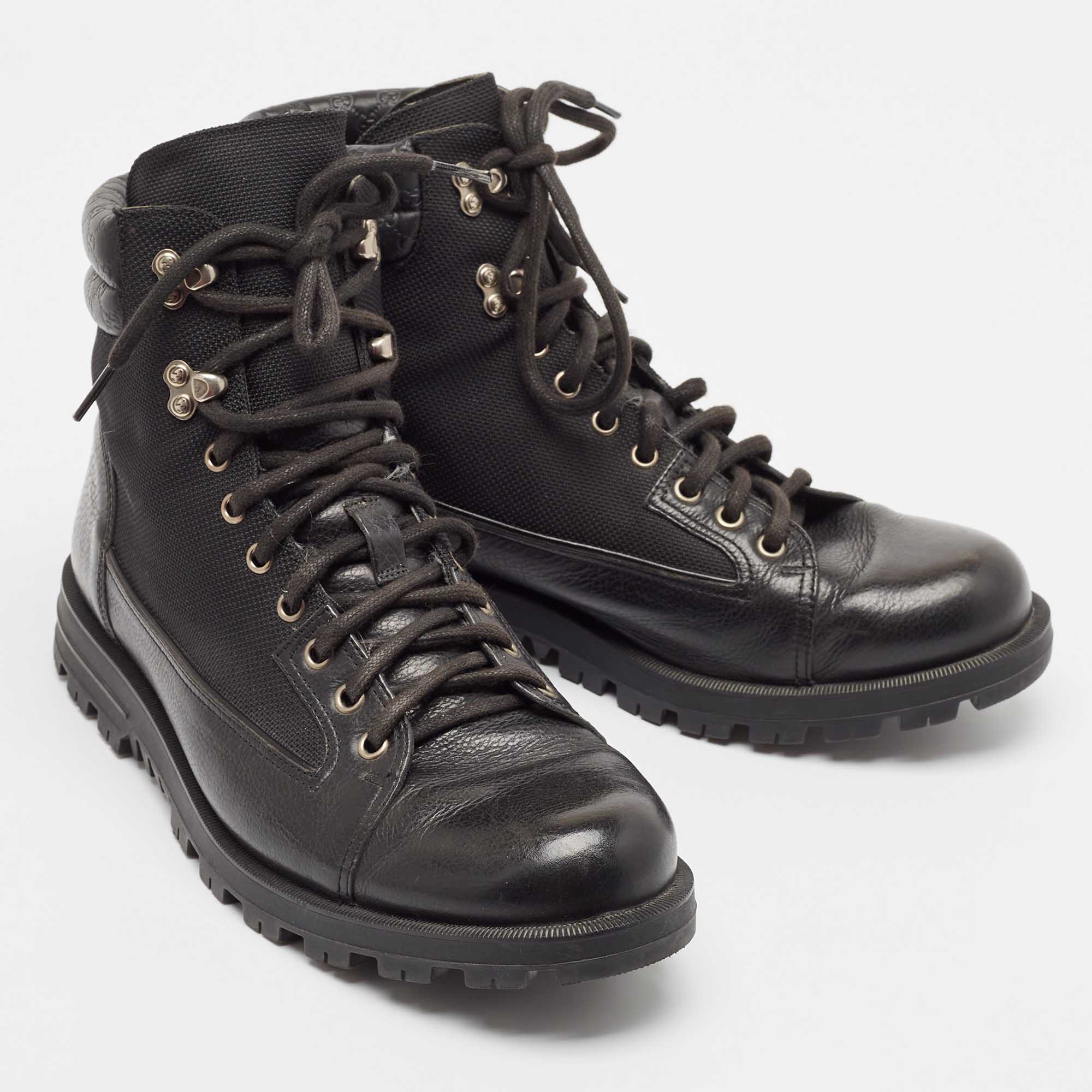 Gucci Black Leather And Mesh Combat Boots Size 43.5