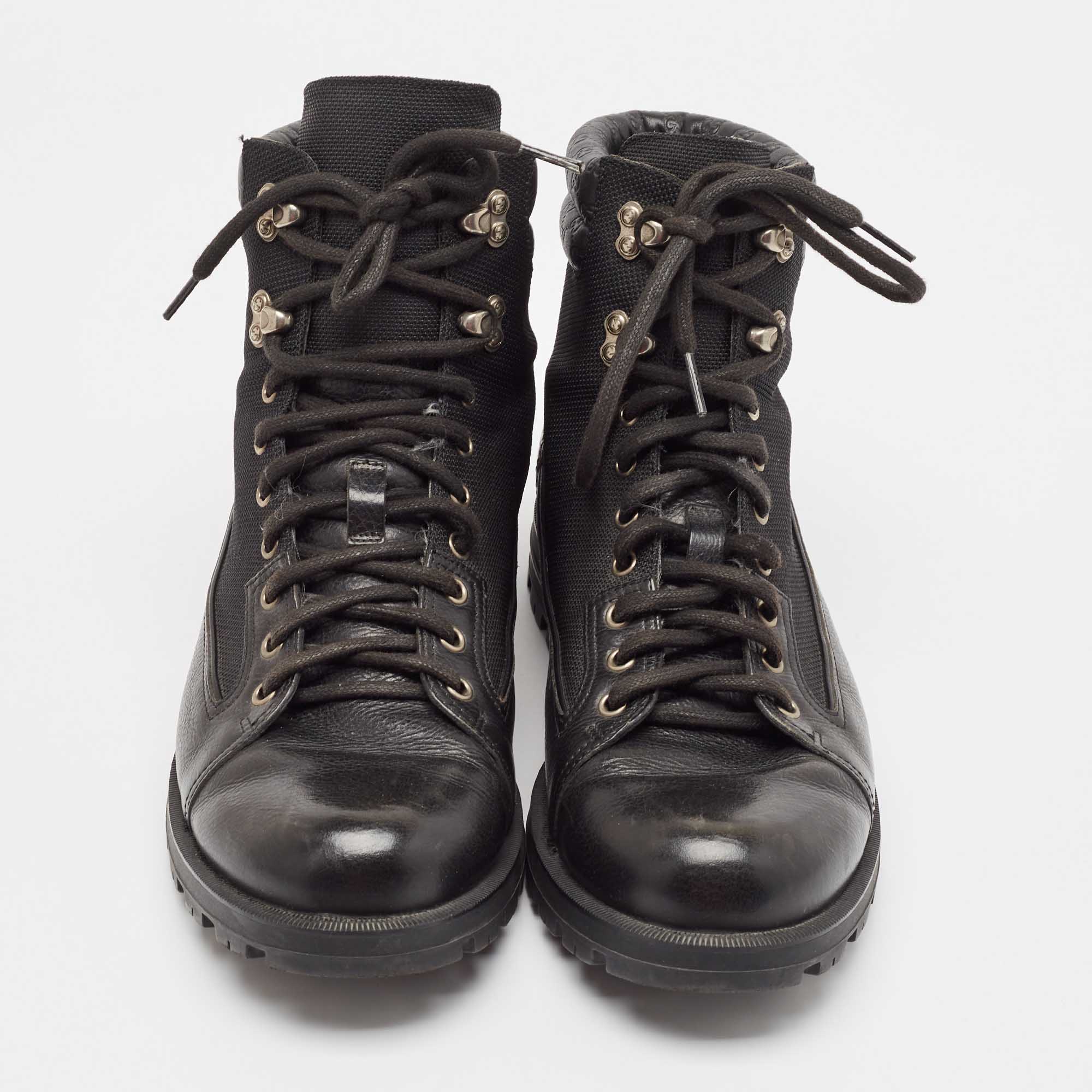 Gucci Black Leather And Mesh Combat Boots Size 43.5