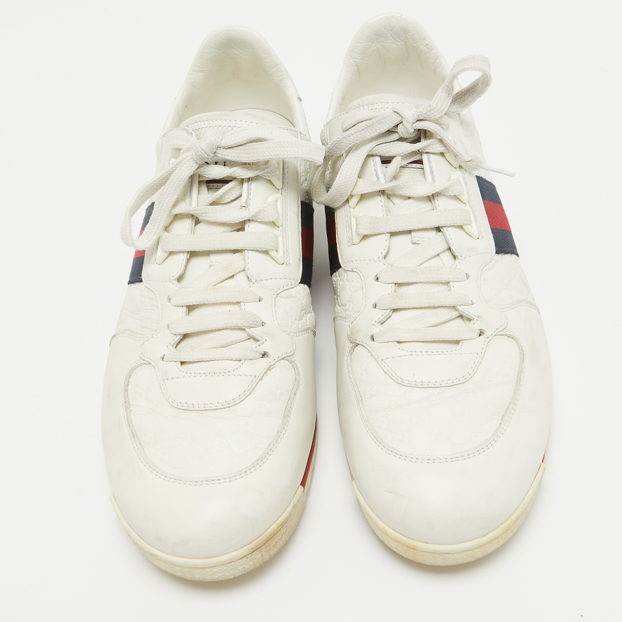 Gucci White Guccissima Leather Web Detail Low Top Sneakers Size 43