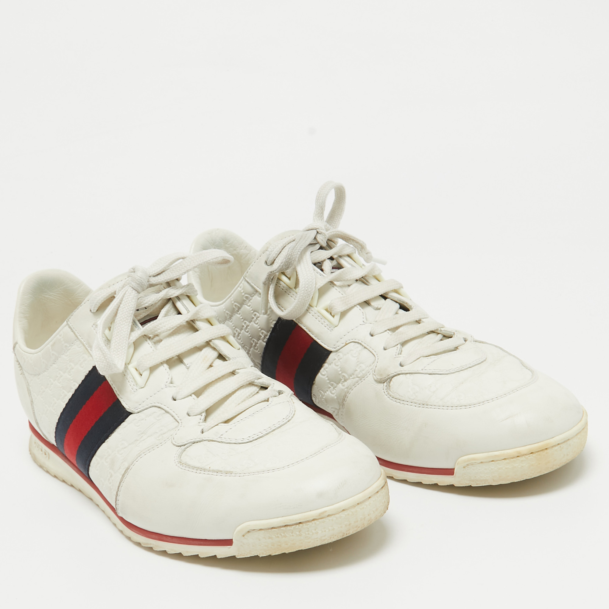 Gucci White Guccissima Leather Web Detail Low Top Sneakers Size 43