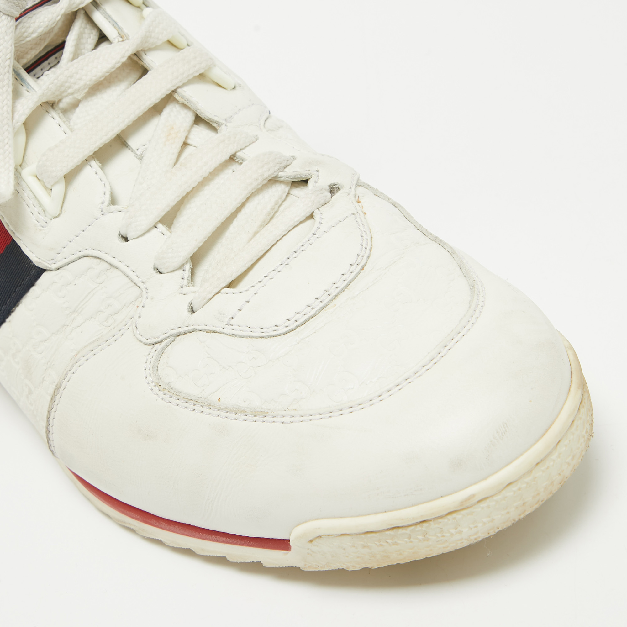 Gucci White Guccissima Leather Web Detail Low Top Sneakers Size 43