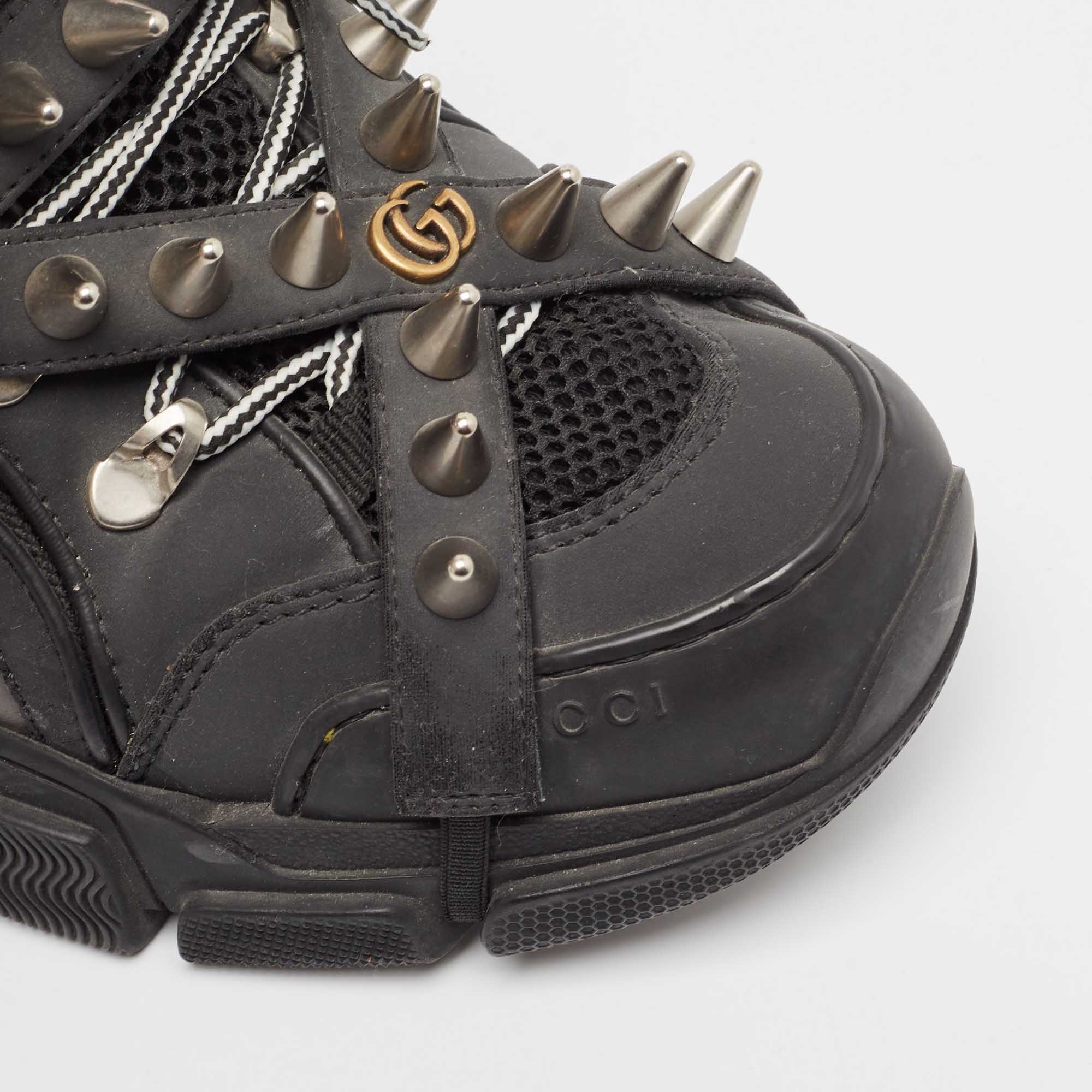 Gucci Black Leather And Mesh Removable Spikes Flashtrek Sneakers Size 40