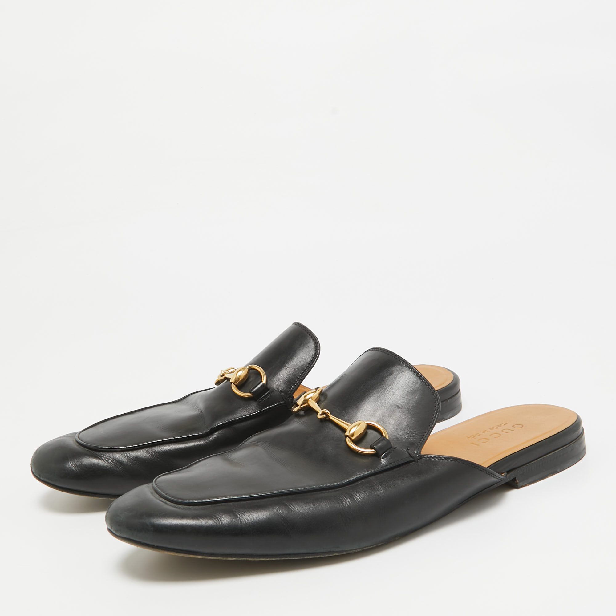 Gucci Black Leather Princetown Mules Size 44