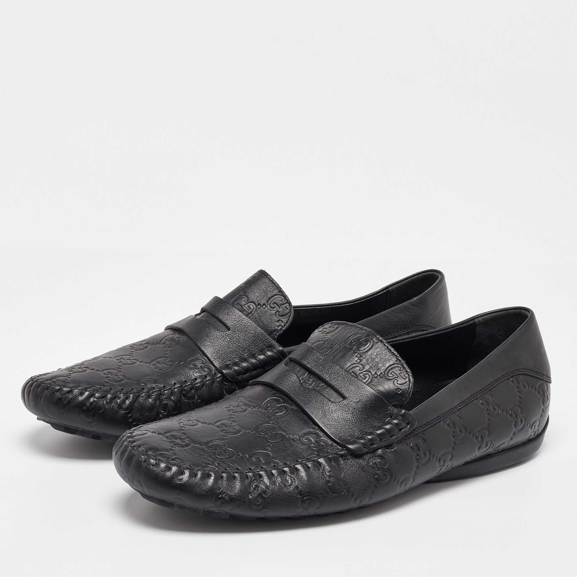 Gucci Black Guccissima Leather Penny Loafers Size 43