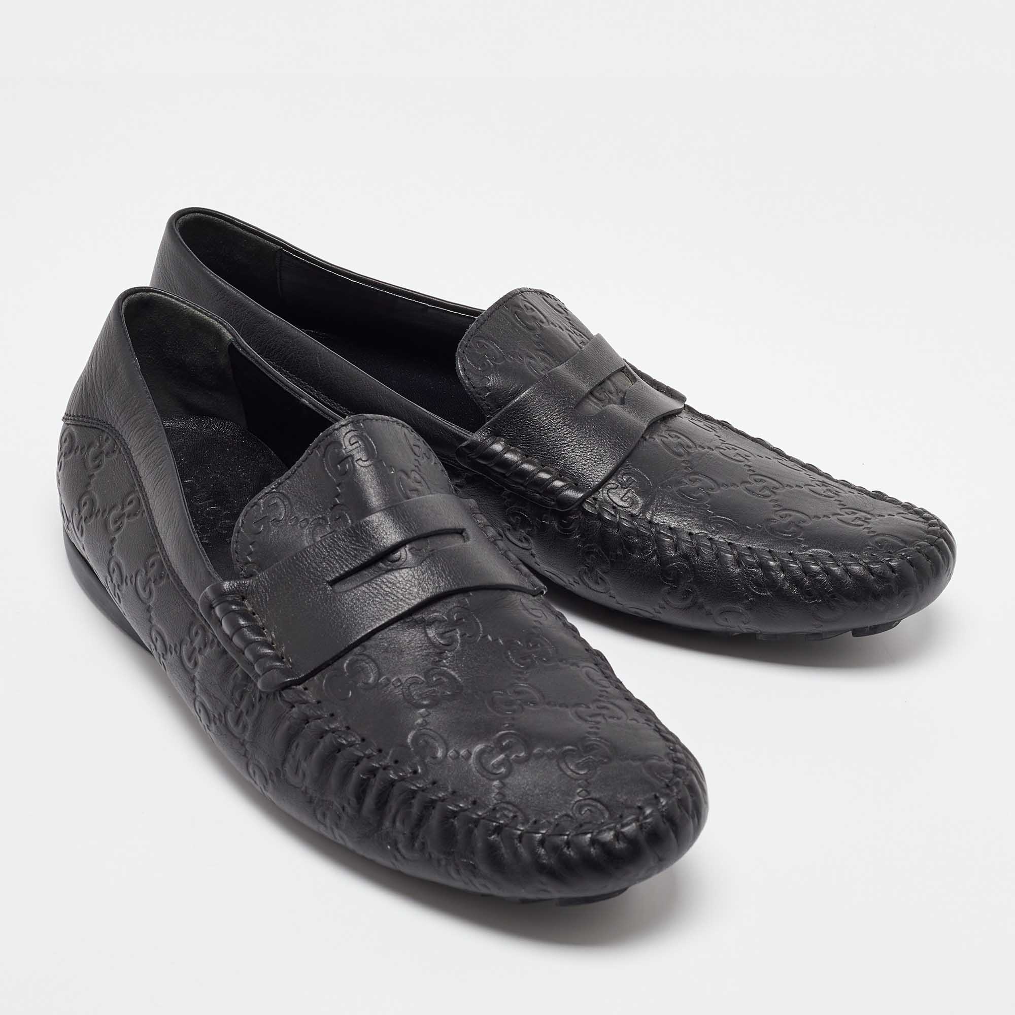 Gucci Black Guccissima Leather Penny Loafers Size 43