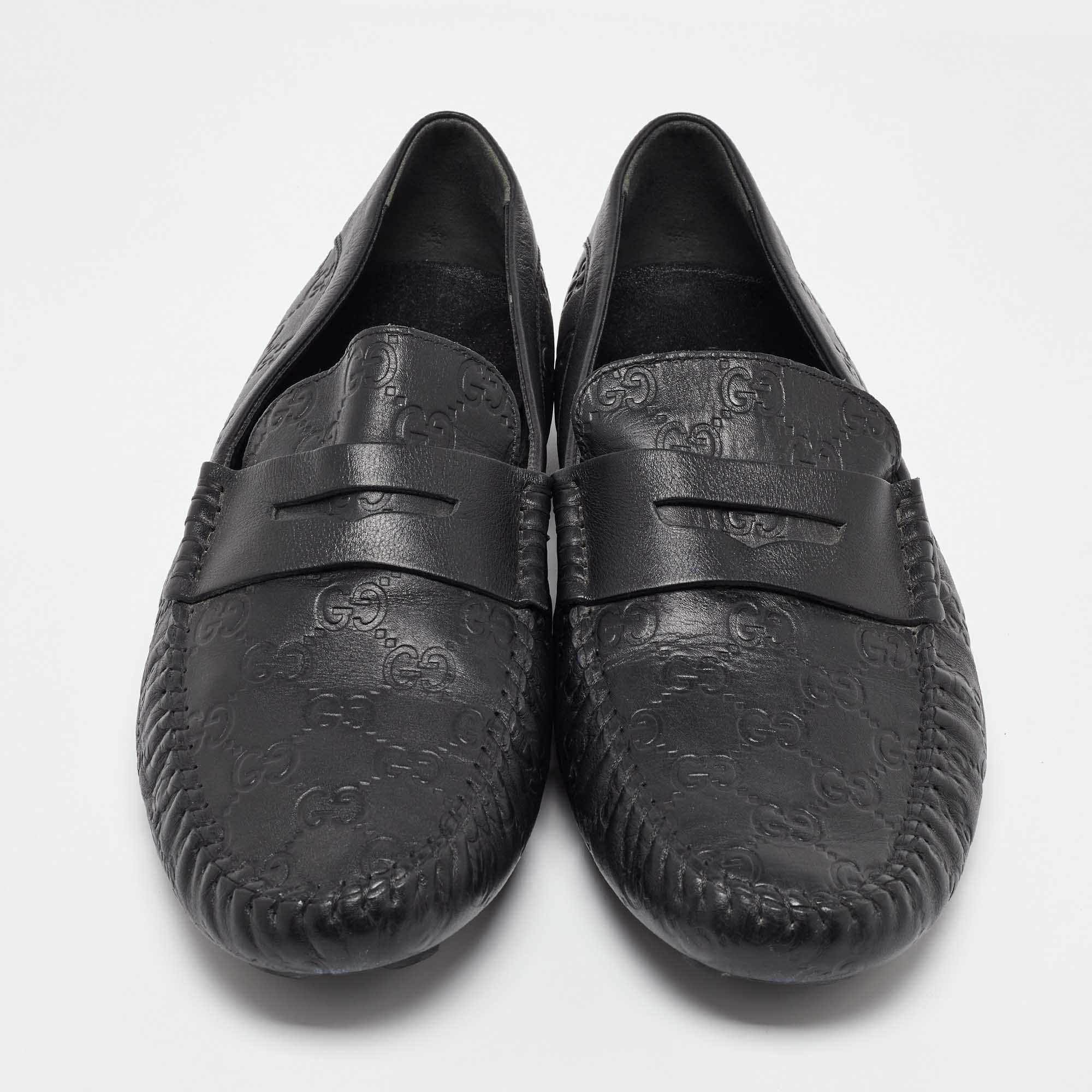 Gucci Black Guccissima Leather Penny Loafers Size 43