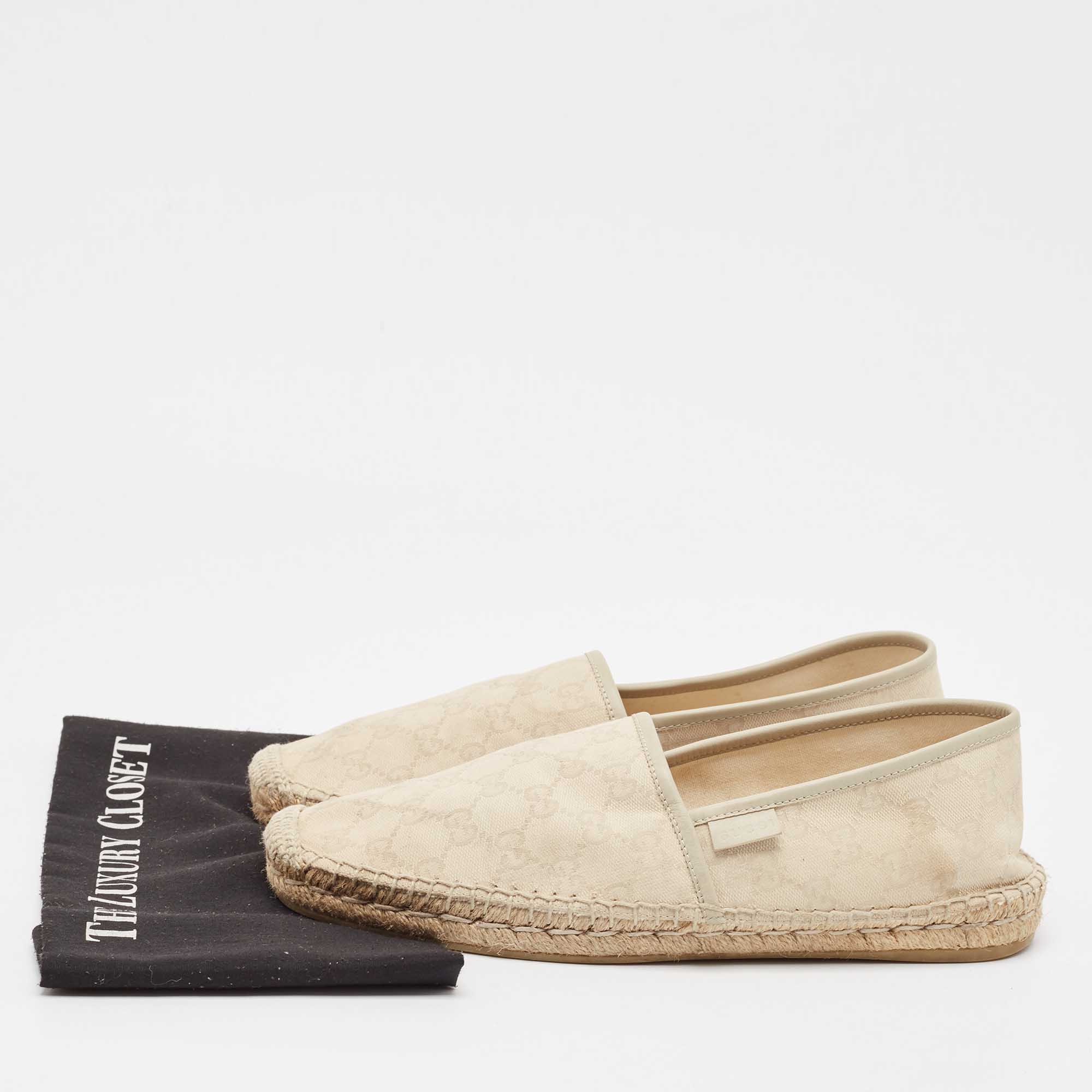 Gucci Cream Canvas GG Slip On Espadrille Size 43