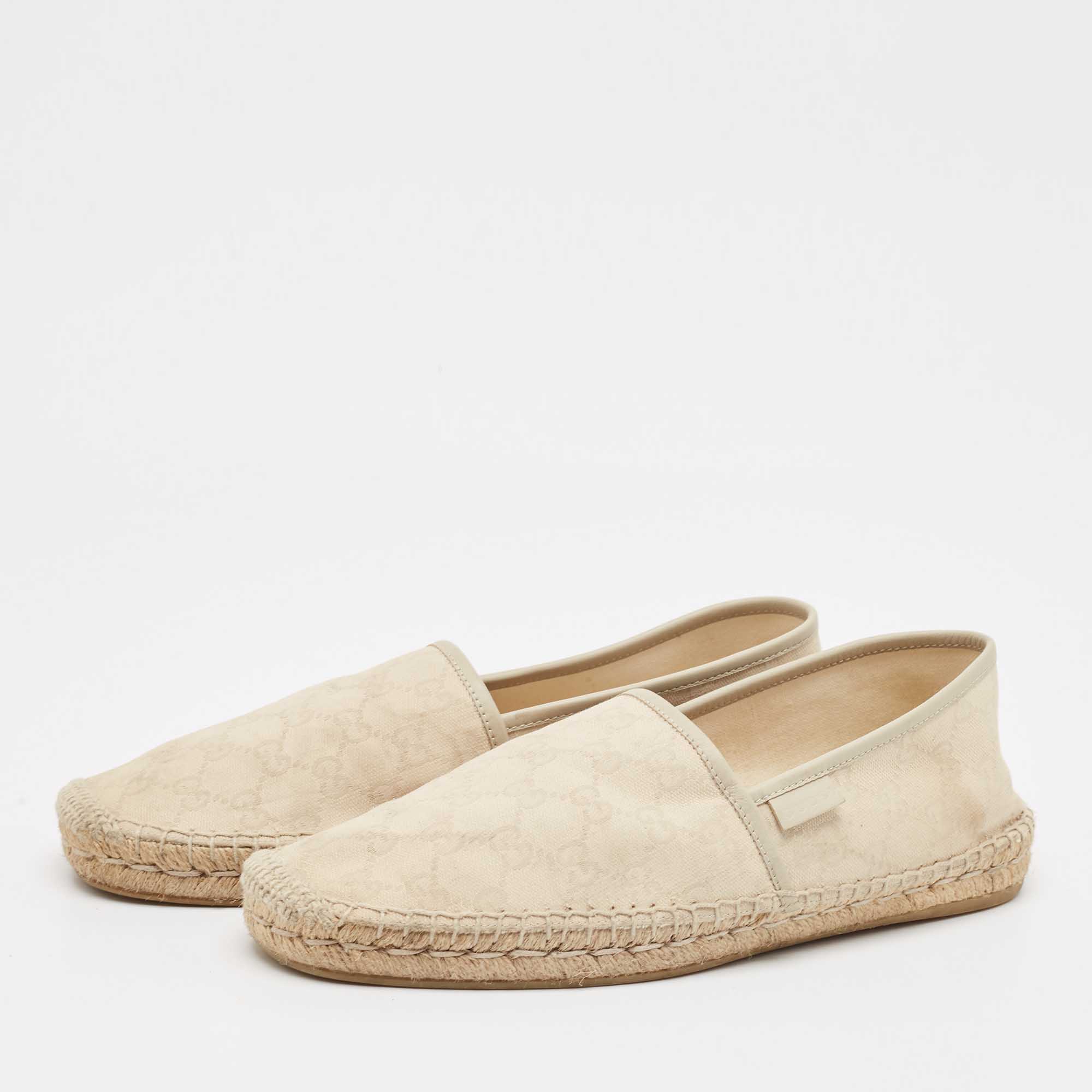 Gucci Cream Canvas GG Slip On Espadrille Size 43