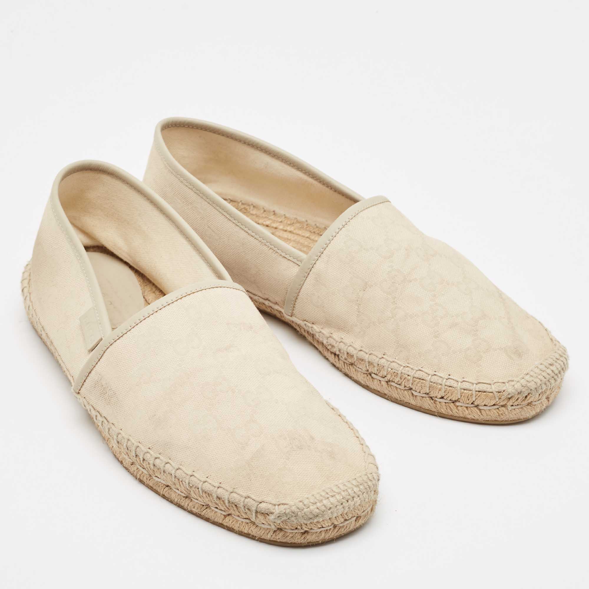 Gucci Cream Canvas GG Slip On Espadrille Size 43