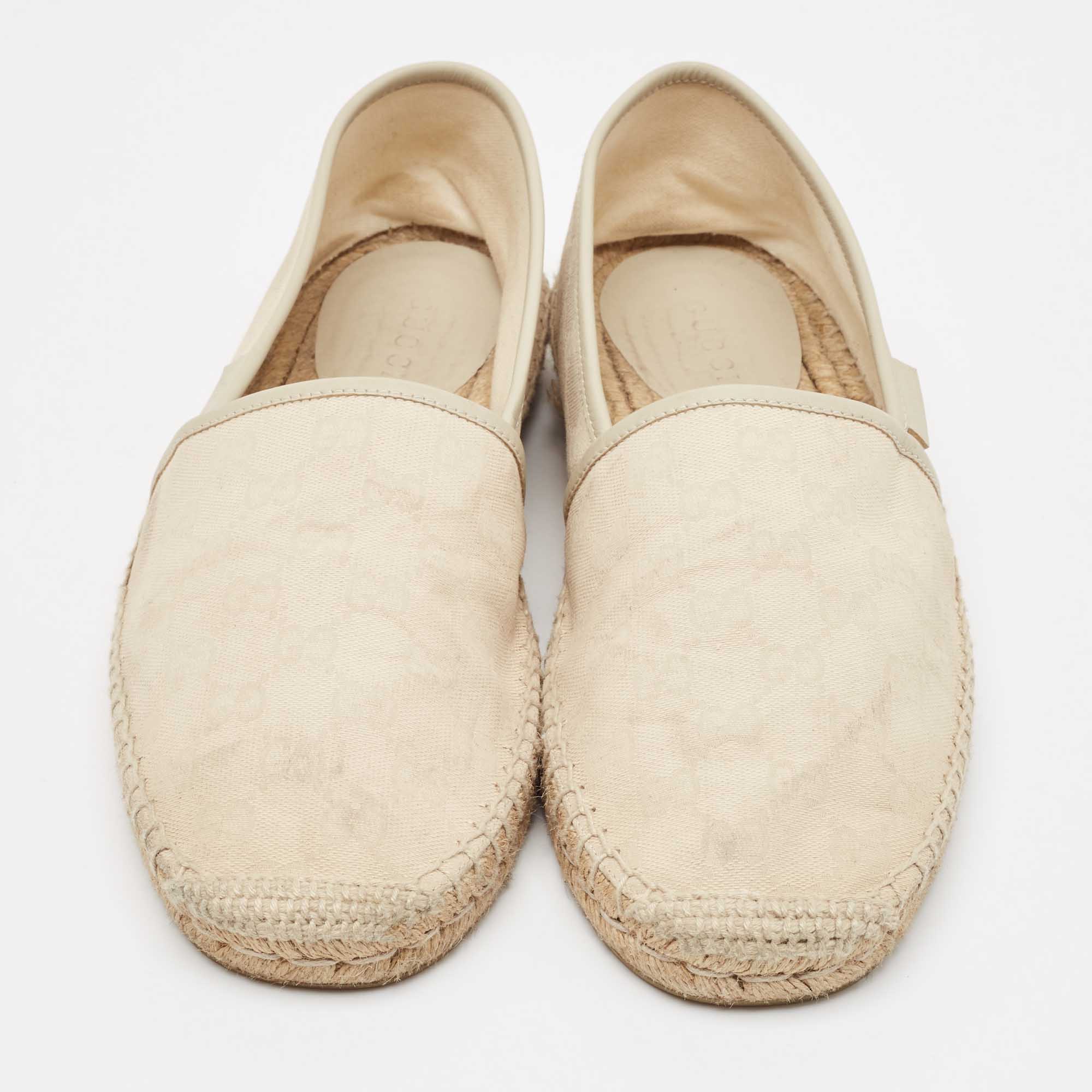 Gucci Cream Canvas GG Slip On Espadrille Size 43